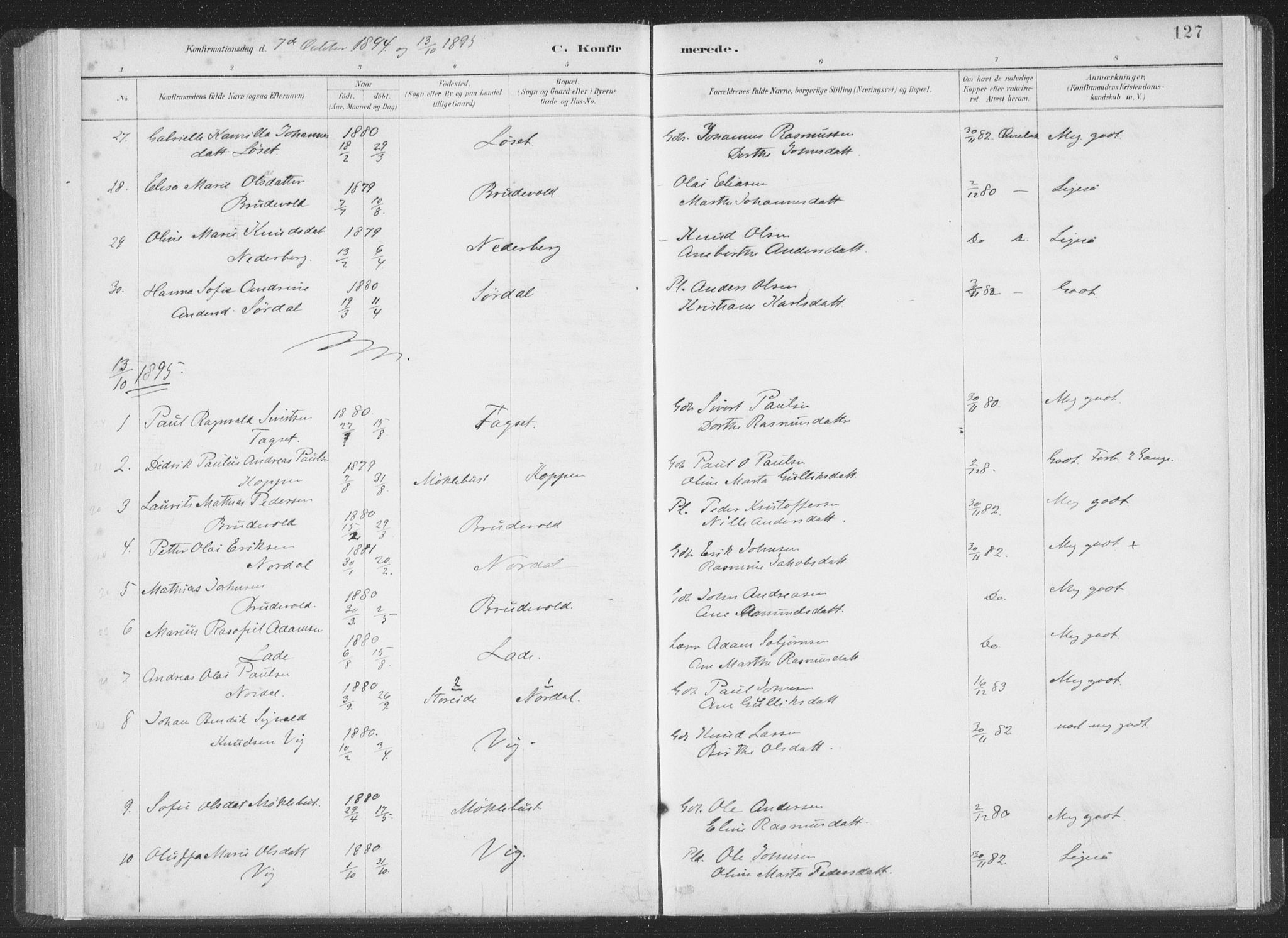 Ministerialprotokoller, klokkerbøker og fødselsregistre - Møre og Romsdal, AV/SAT-A-1454/502/L0025: Parish register (official) no. 502A03, 1885-1909, p. 127