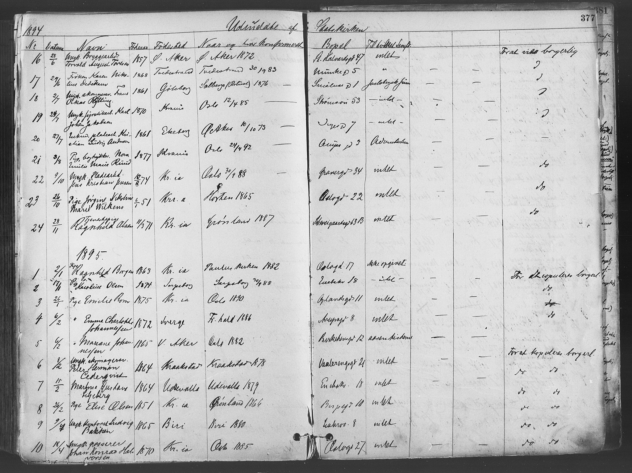 Gamlebyen prestekontor Kirkebøker, SAO/A-10884/F/Fa/L0006: Parish register (official) no. 6, 1881-1890, p. 377