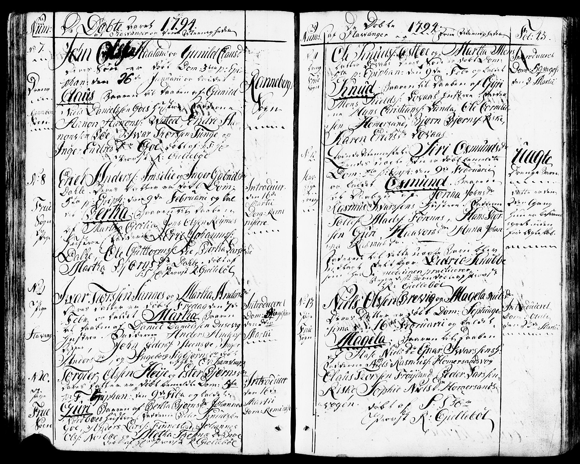 Domkirken sokneprestkontor, SAST/A-101812/001/30/30BB/L0007: Parish register (copy) no. B 7, 1791-1813, p. 43