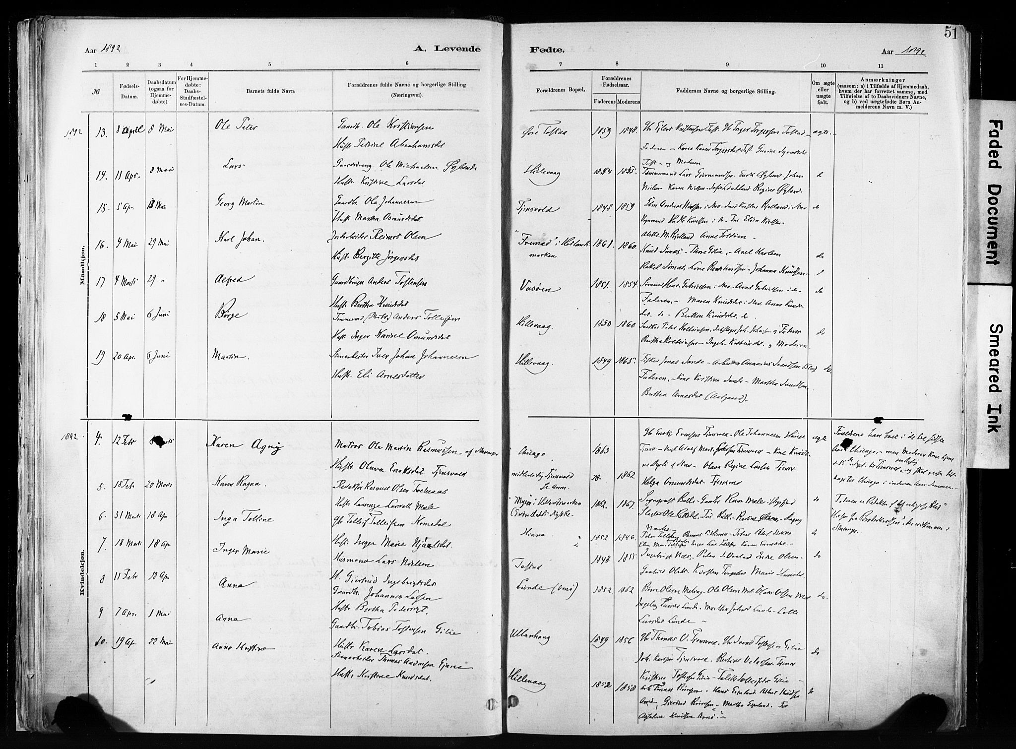 Hetland sokneprestkontor, SAST/A-101826/30/30BA/L0011: Parish register (official) no. A 11, 1884-1911, p. 51