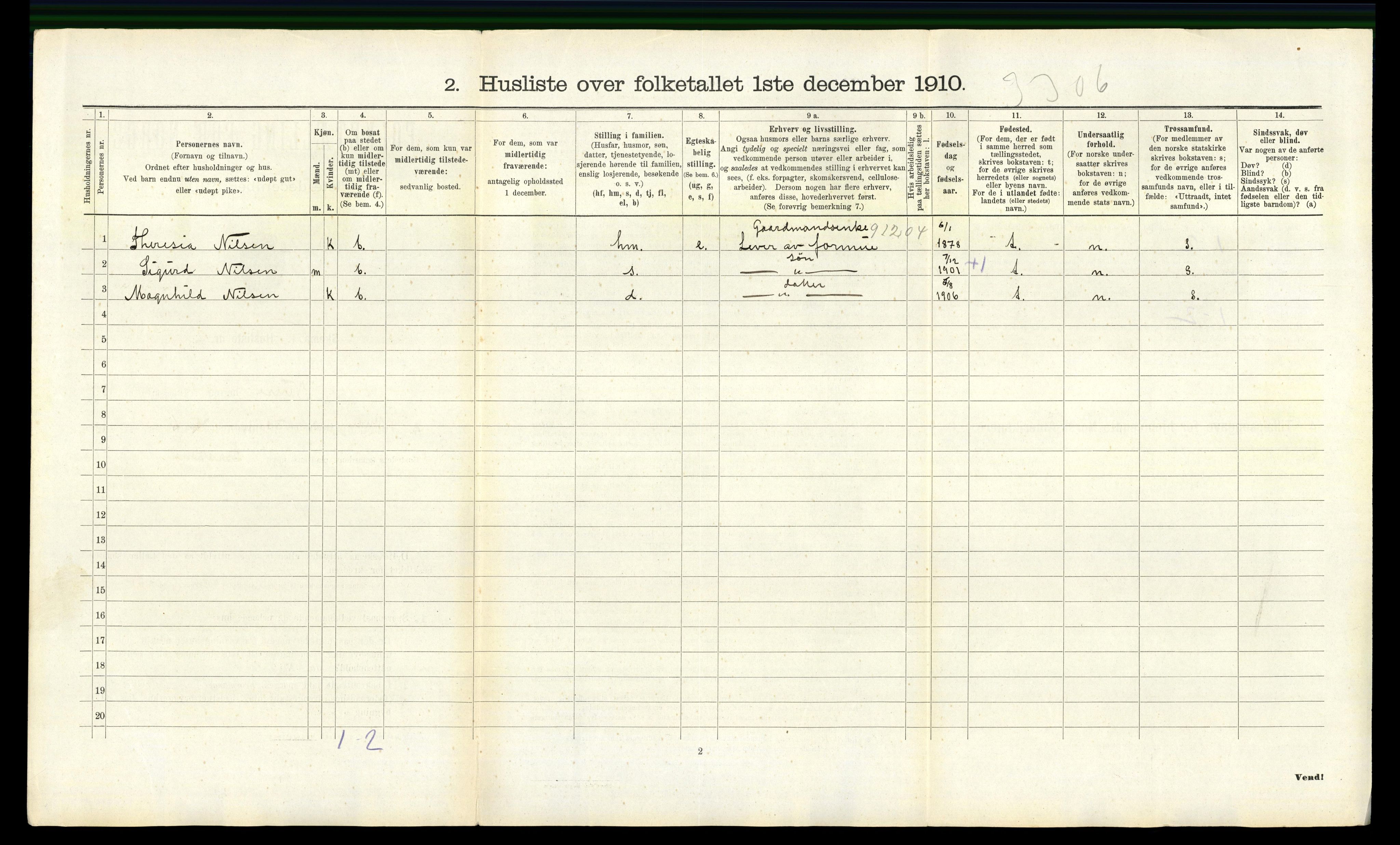 RA, 1910 census for Vanse, 1910, p. 1526