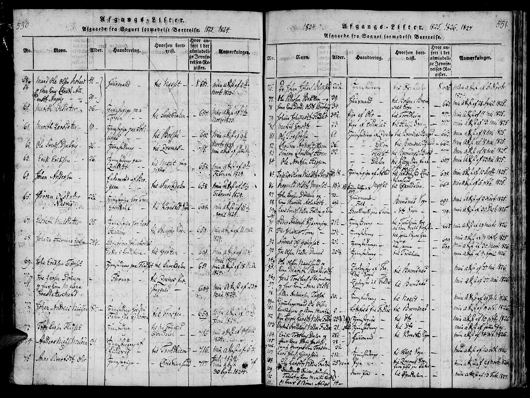 Ministerialprotokoller, klokkerbøker og fødselsregistre - Møre og Romsdal, AV/SAT-A-1454/586/L0982: Parish register (official) no. 586A08, 1819-1829, p. 550-551