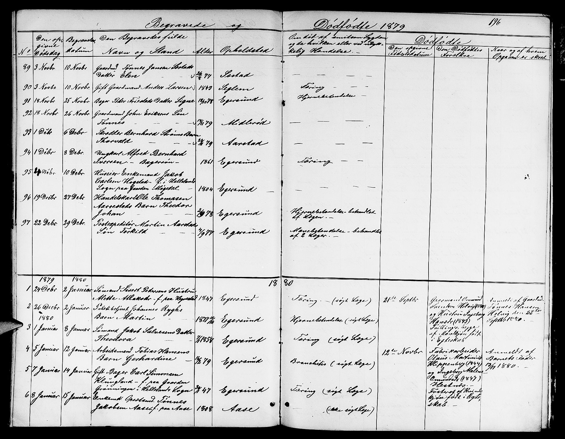 Eigersund sokneprestkontor, AV/SAST-A-101807/S09/L0005: Parish register (copy) no. B 5, 1872-1881, p. 196