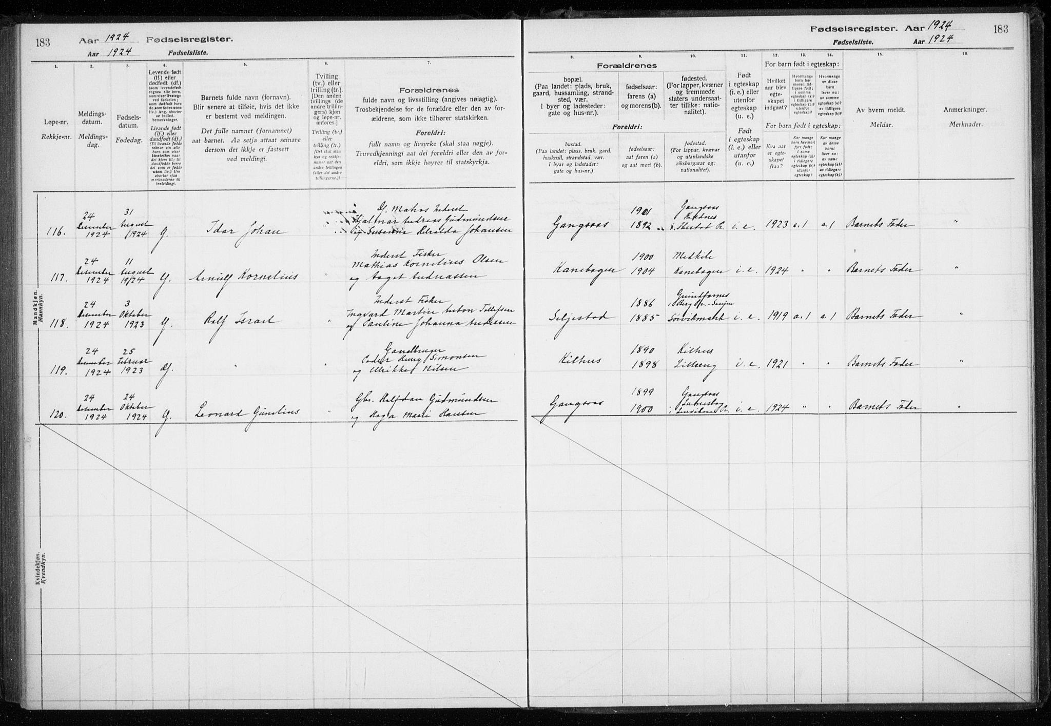 Trondenes sokneprestkontor, AV/SATØ-S-1319/I/Ia/L0089: Birth register no. 89, 1916-1925, p. 183