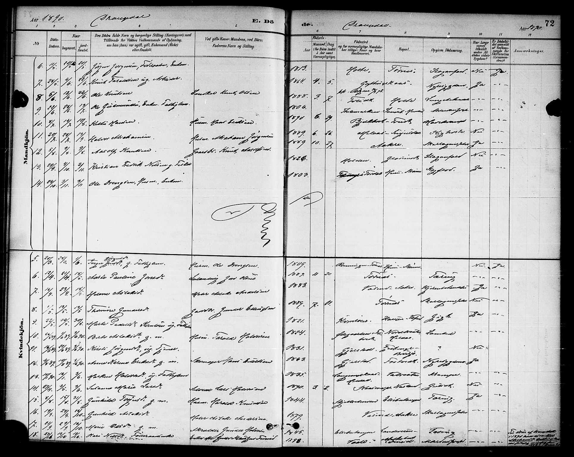 Drangedal kirkebøker, SAKO/A-258/F/Fa/L0011: Parish register (official) no. 11 /1, 1885-1894, p. 72