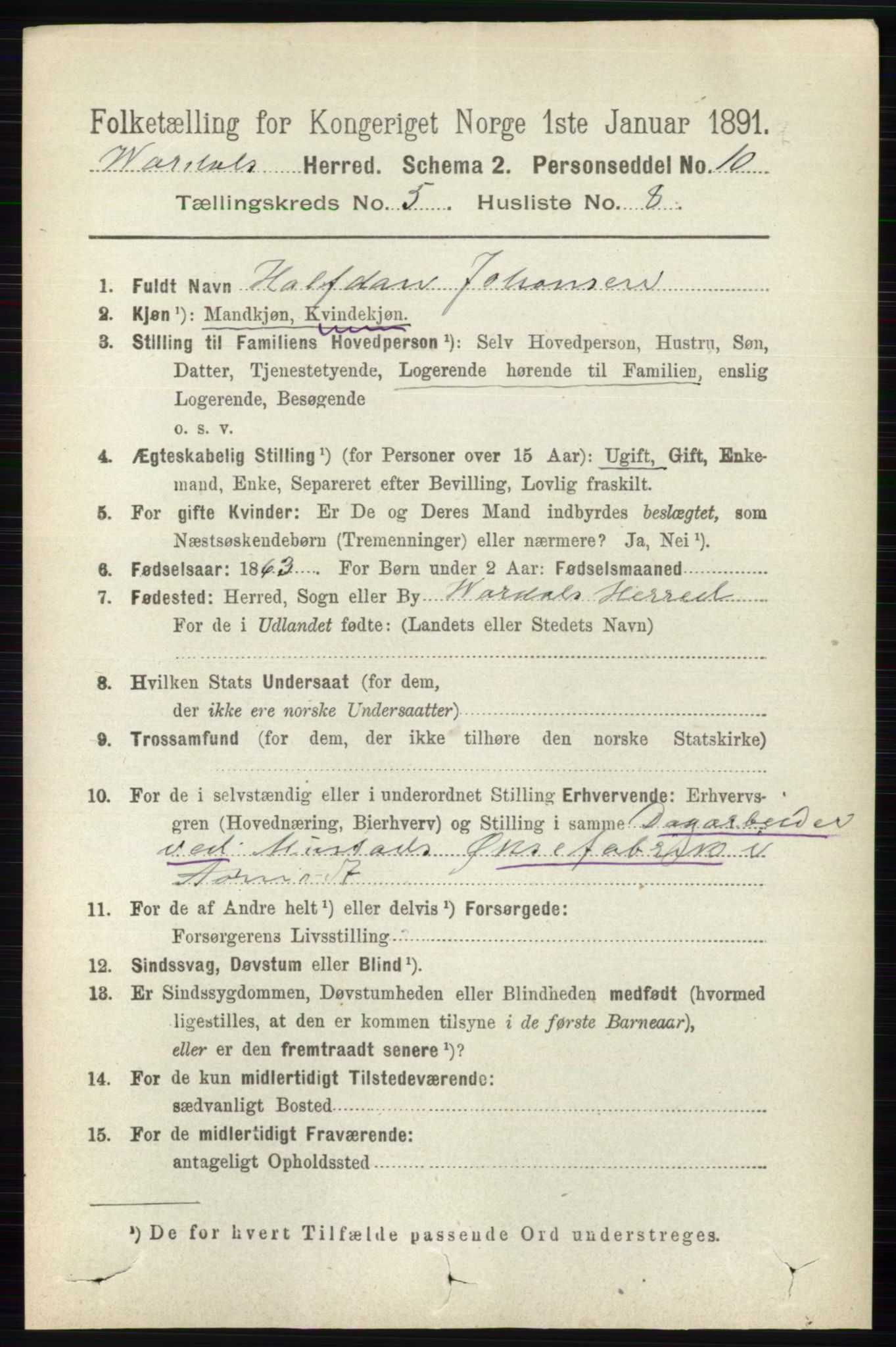 RA, 1891 census for 0527 Vardal, 1891, p. 2260