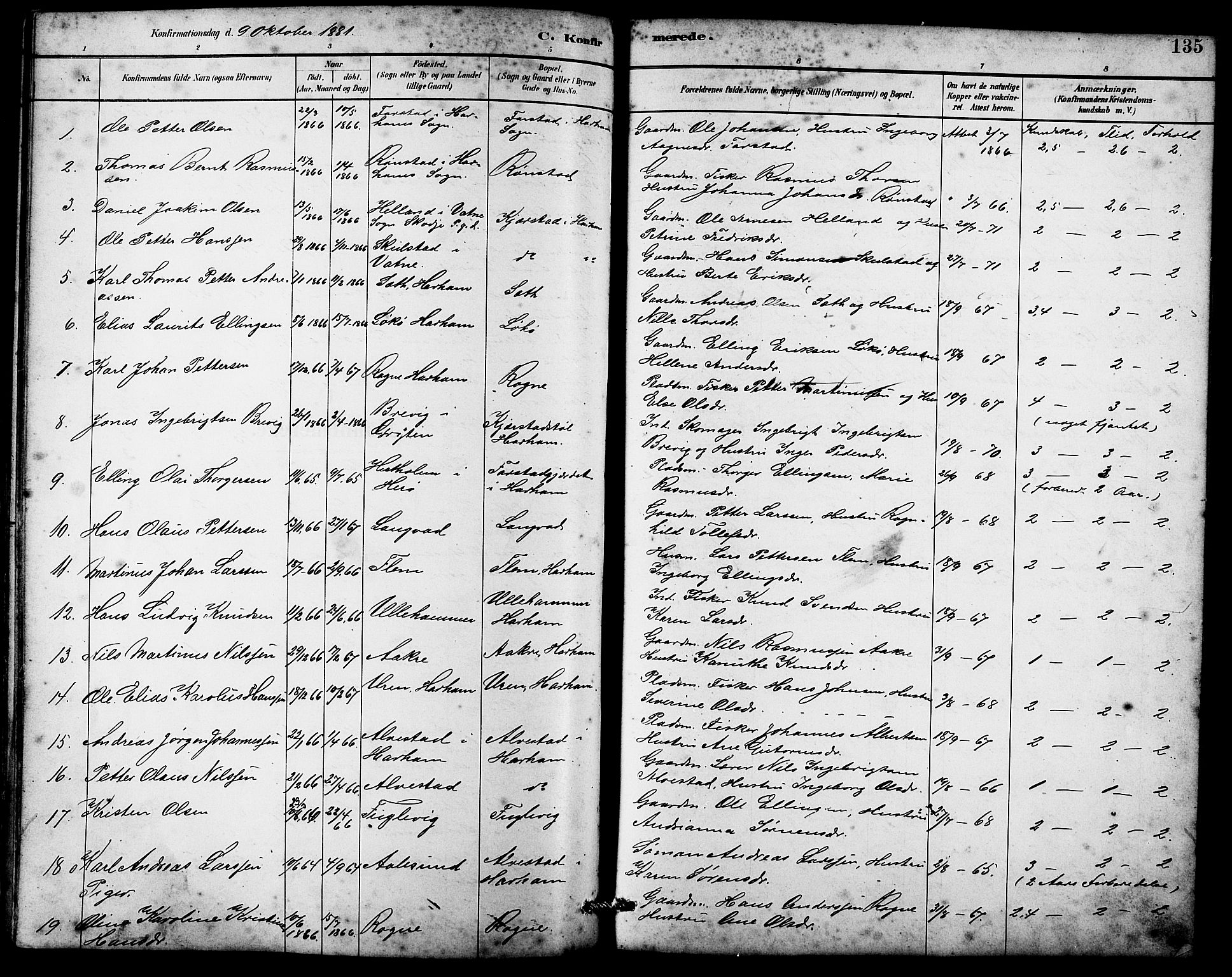 Ministerialprotokoller, klokkerbøker og fødselsregistre - Møre og Romsdal, SAT/A-1454/536/L0510: Parish register (copy) no. 536C05, 1881-1898, p. 135