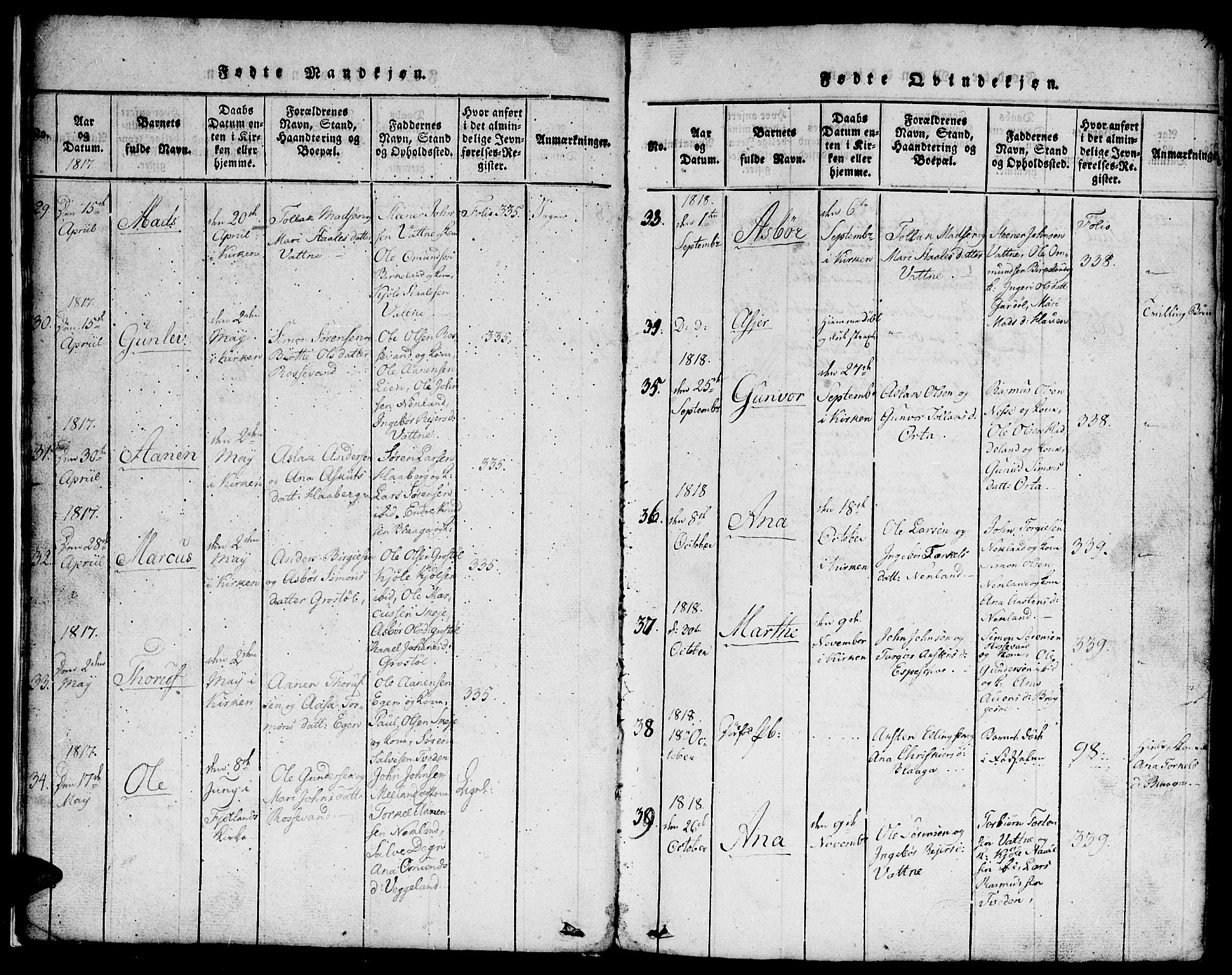 Hægebostad sokneprestkontor, SAK/1111-0024/F/Fb/Fbb/L0001: Parish register (copy) no. B 1, 1816-1850, p. 7