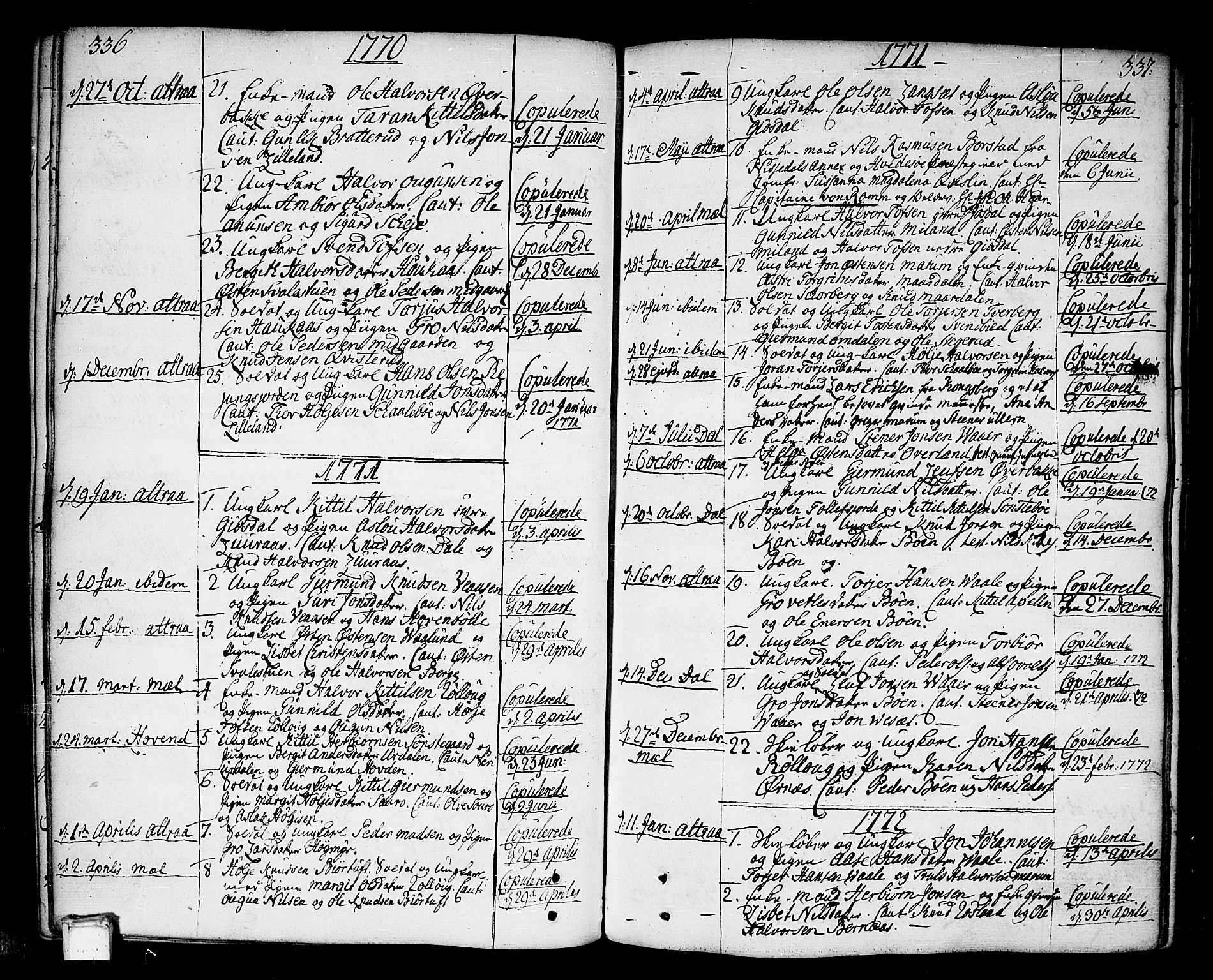 Tinn kirkebøker, AV/SAKO-A-308/F/Fa/L0002: Parish register (official) no. I 2, 1757-1810, p. 336-337