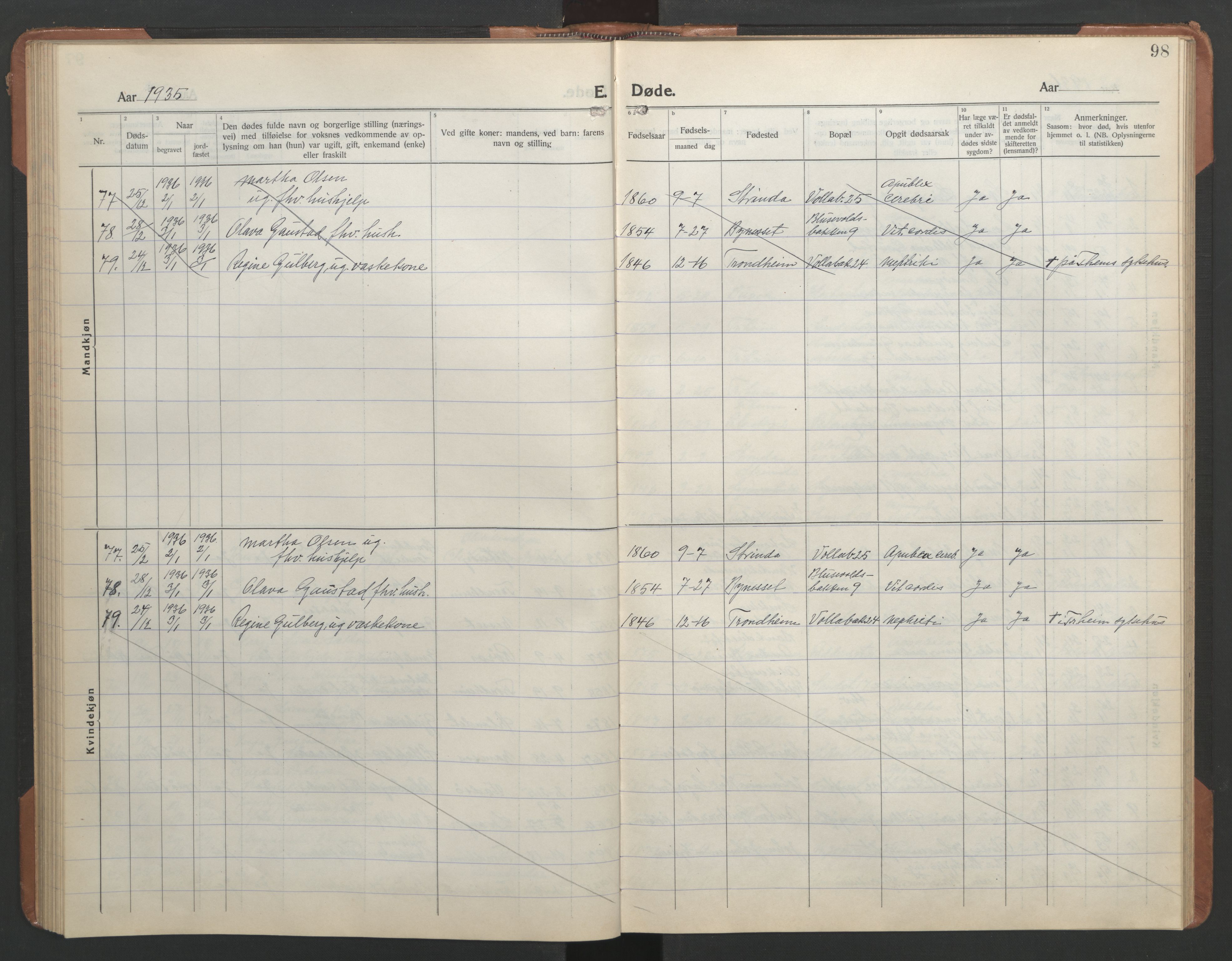 Ministerialprotokoller, klokkerbøker og fødselsregistre - Sør-Trøndelag, SAT/A-1456/602/L0150: Parish register (copy) no. 602C18, 1922-1949, p. 98