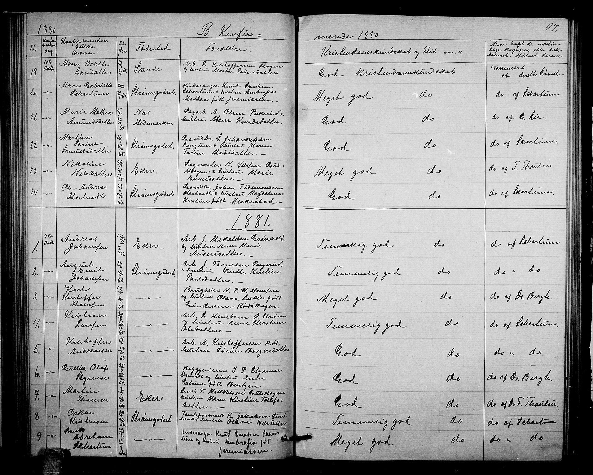 Strømsgodset kirkebøker, SAKO/A-324/G/Ga/L0001: Parish register (copy) no. 1, 1860-1884, p. 97