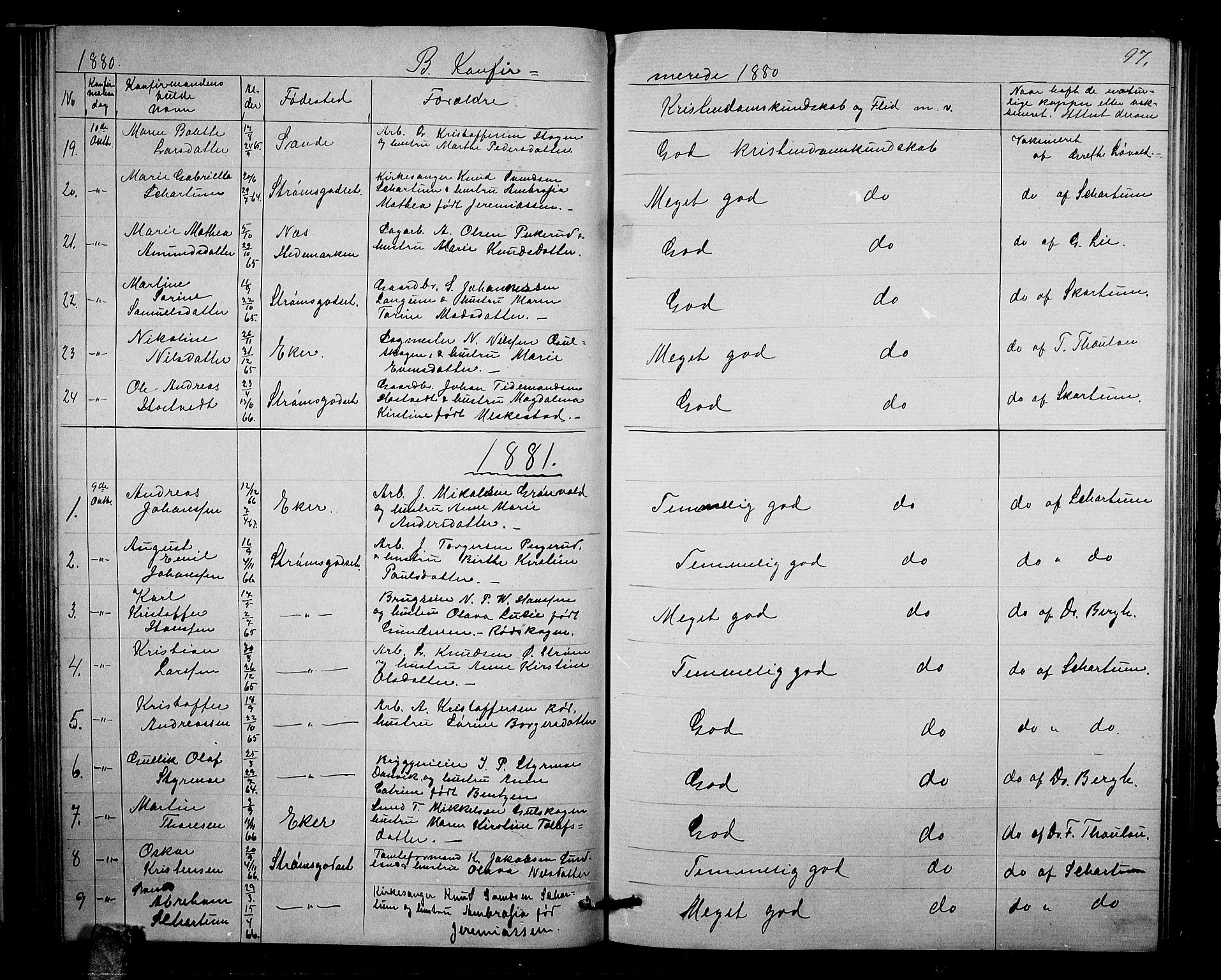 Strømsgodset kirkebøker, AV/SAKO-A-324/G/Ga/L0001: Parish register (copy) no. 1, 1860-1884, p. 97