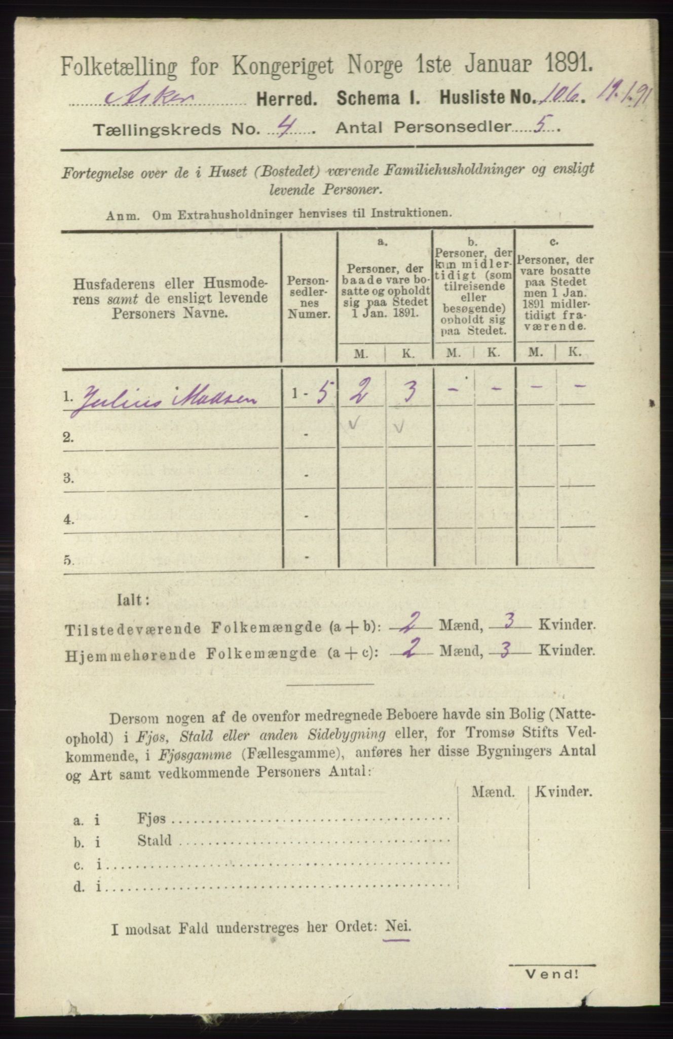 RA, 1891 census for 0220 Asker, 1891, p. 2942