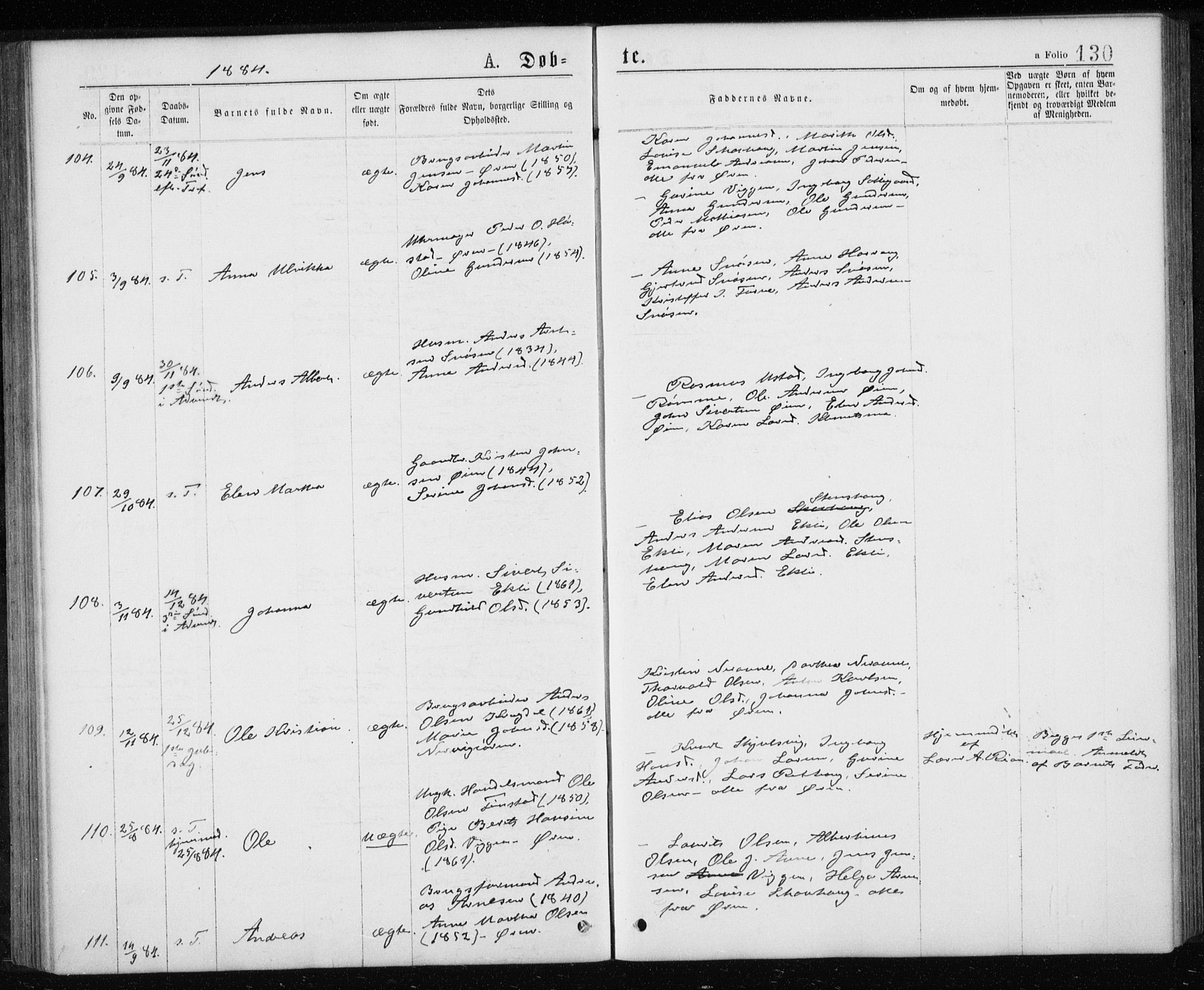 Ministerialprotokoller, klokkerbøker og fødselsregistre - Sør-Trøndelag, AV/SAT-A-1456/668/L0817: Parish register (copy) no. 668C06, 1873-1884, p. 130