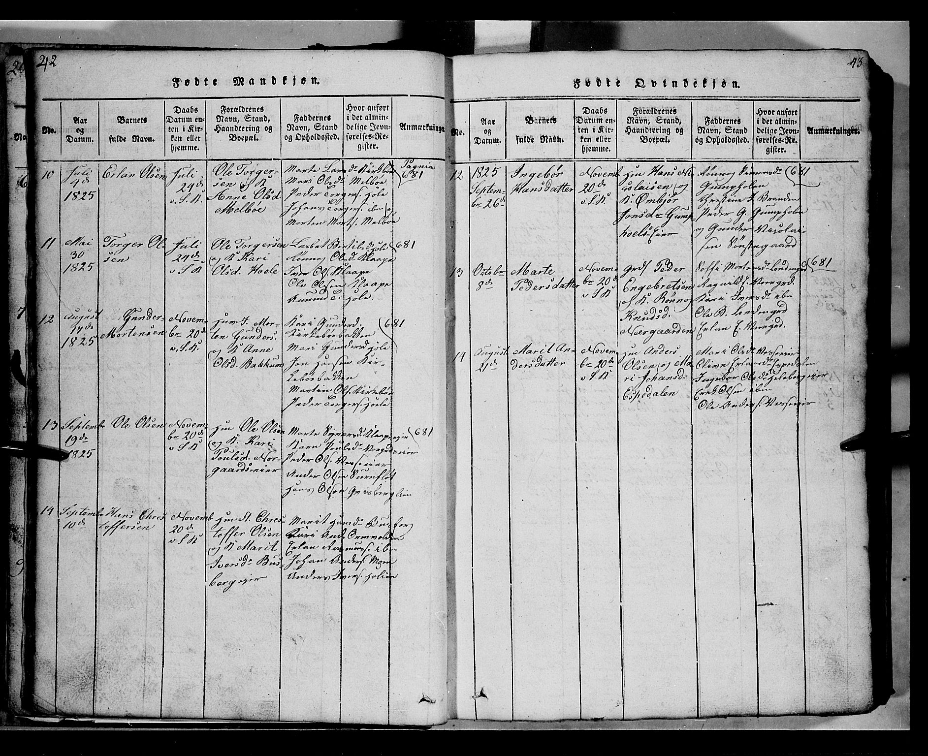 Gausdal prestekontor, SAH/PREST-090/H/Ha/Hab/L0002: Parish register (copy) no. 2, 1818-1874, p. 42-43
