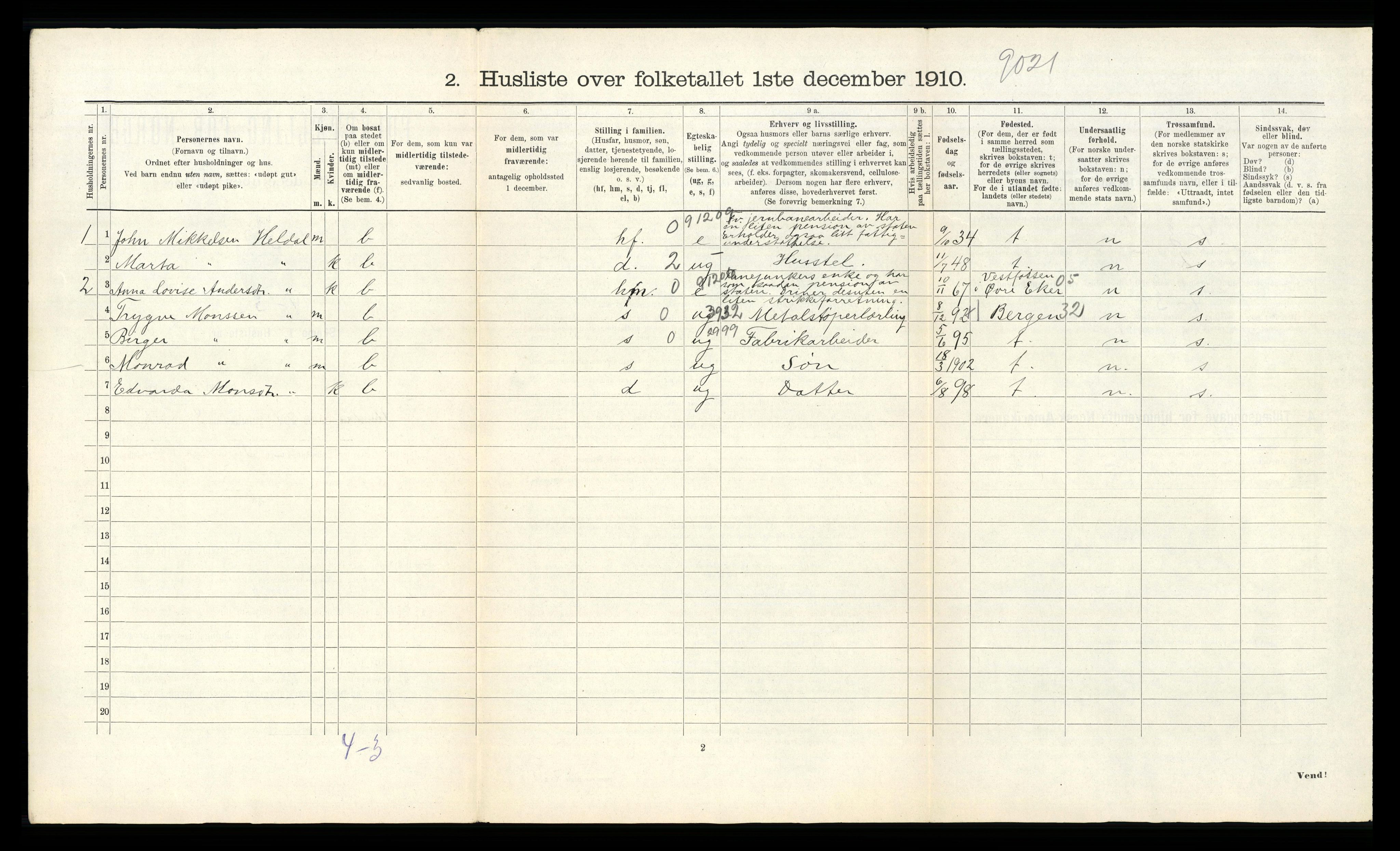 RA, 1910 census for Fana, 1910, p. 1026