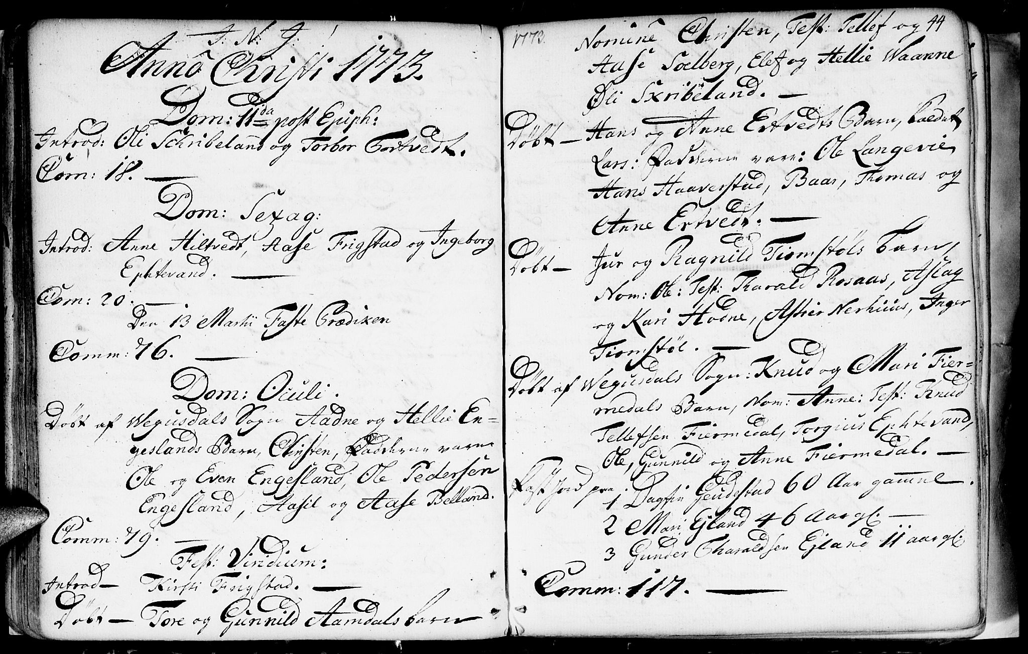 Evje sokneprestkontor, AV/SAK-1111-0008/F/Fa/Fac/L0002: Parish register (official) no. A 2, 1765-1816, p. 44