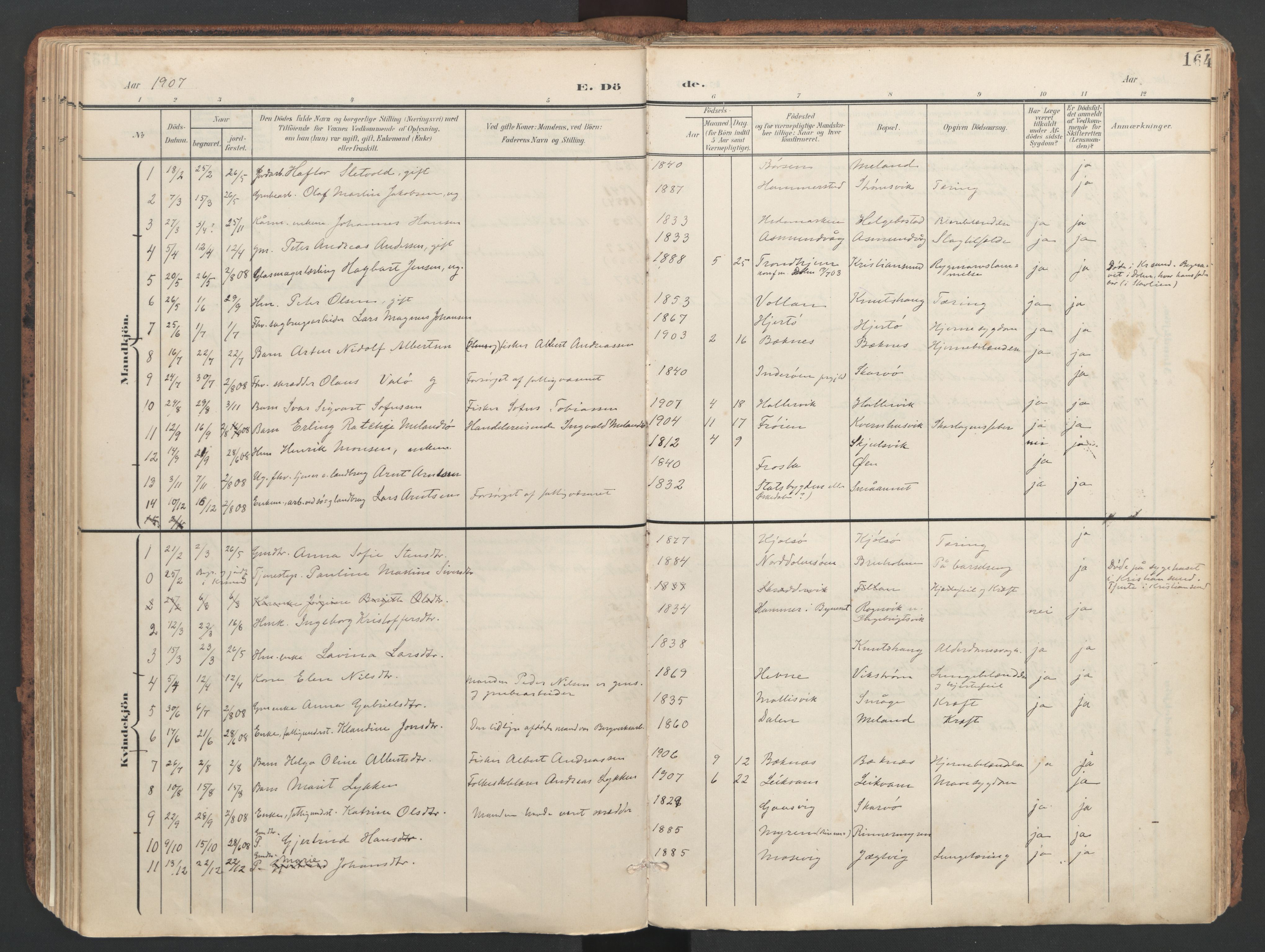 Ministerialprotokoller, klokkerbøker og fødselsregistre - Sør-Trøndelag, SAT/A-1456/634/L0537: Parish register (official) no. 634A13, 1896-1922, p. 164
