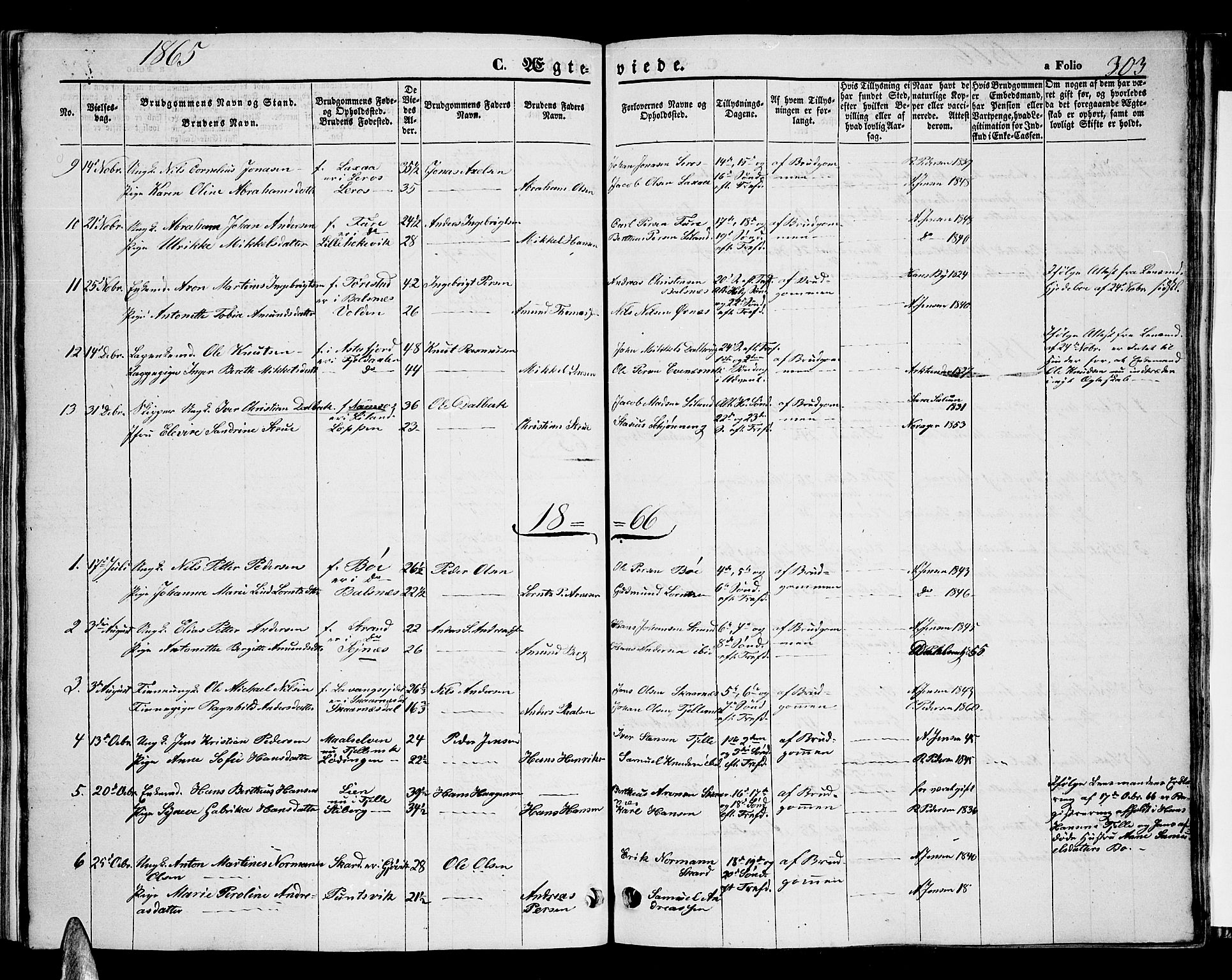 Ministerialprotokoller, klokkerbøker og fødselsregistre - Nordland, AV/SAT-A-1459/863/L0912: Parish register (copy) no. 863C02, 1858-1876, p. 303