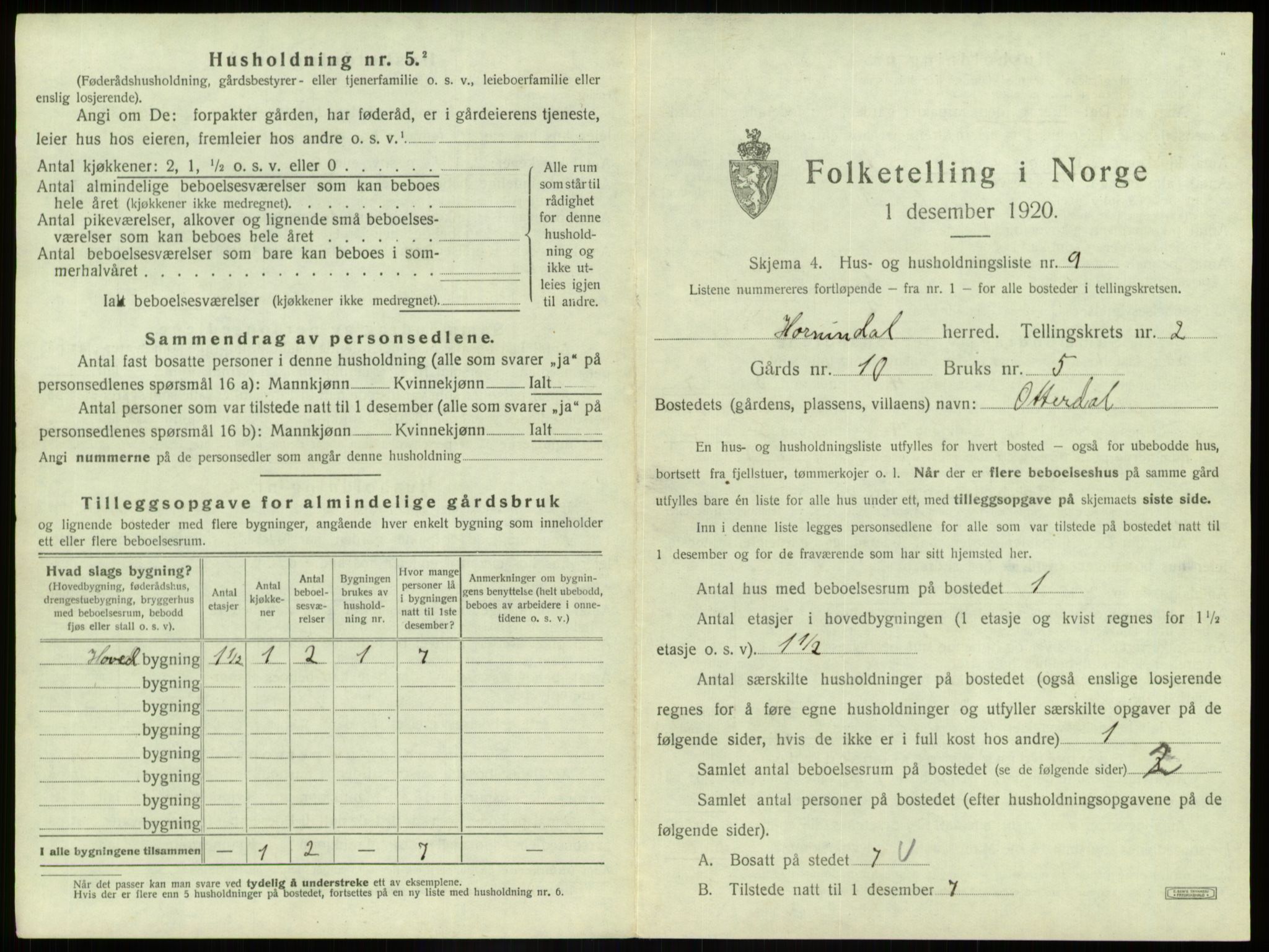 SAB, 1920 census for Hornindal, 1920, p. 98