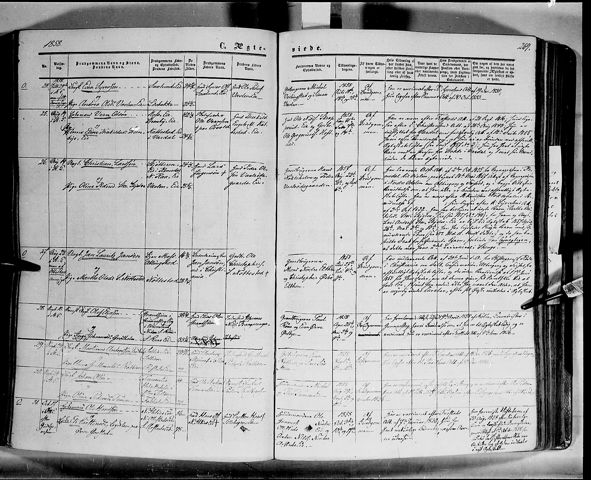 Stange prestekontor, SAH/PREST-002/K/L0012: Parish register (official) no. 12, 1852-1862, p. 269