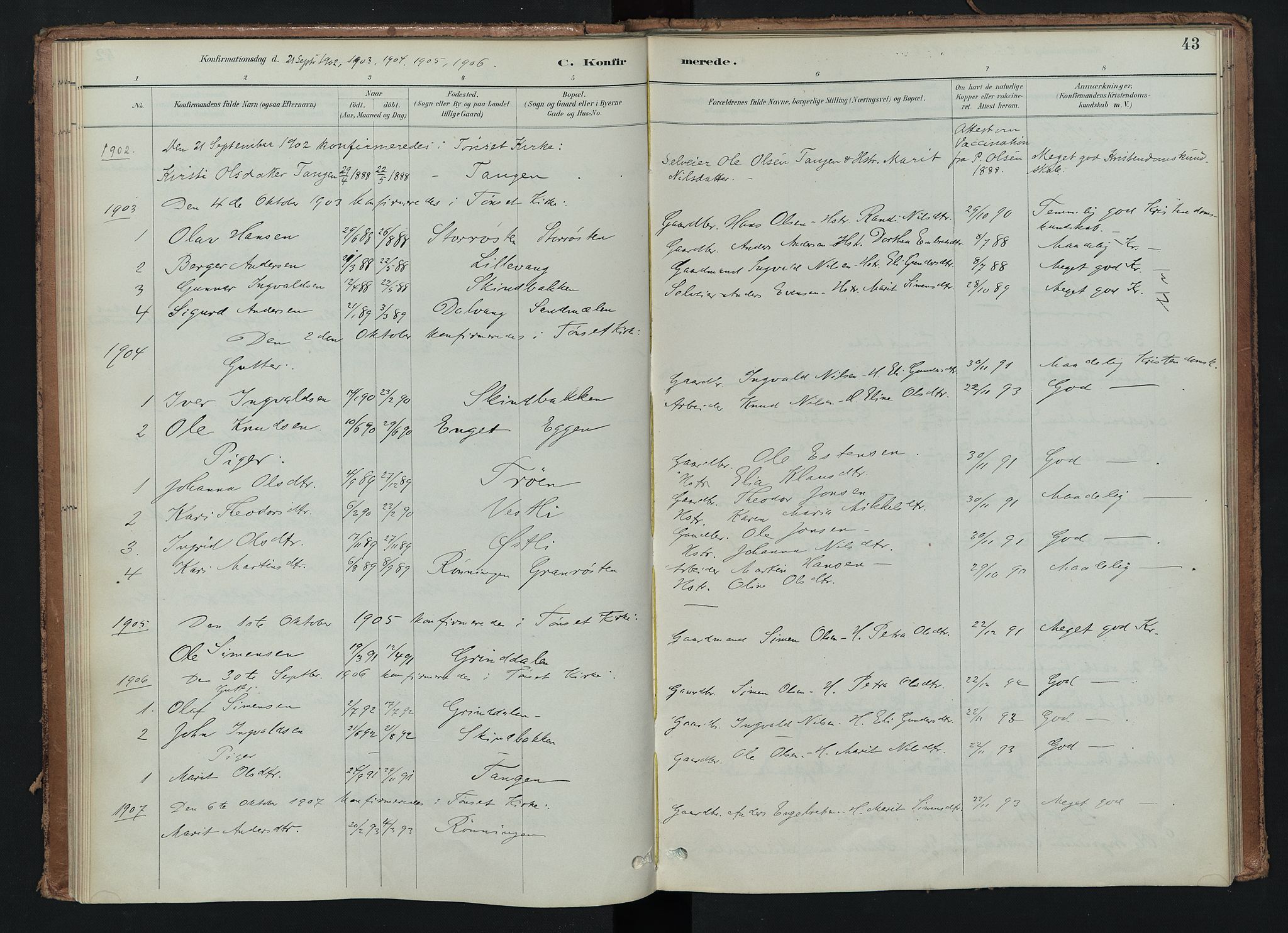 Tynset prestekontor, SAH/PREST-058/H/Ha/Haa/L0024: Parish register (official) no. 24, 1885-1916, p. 43