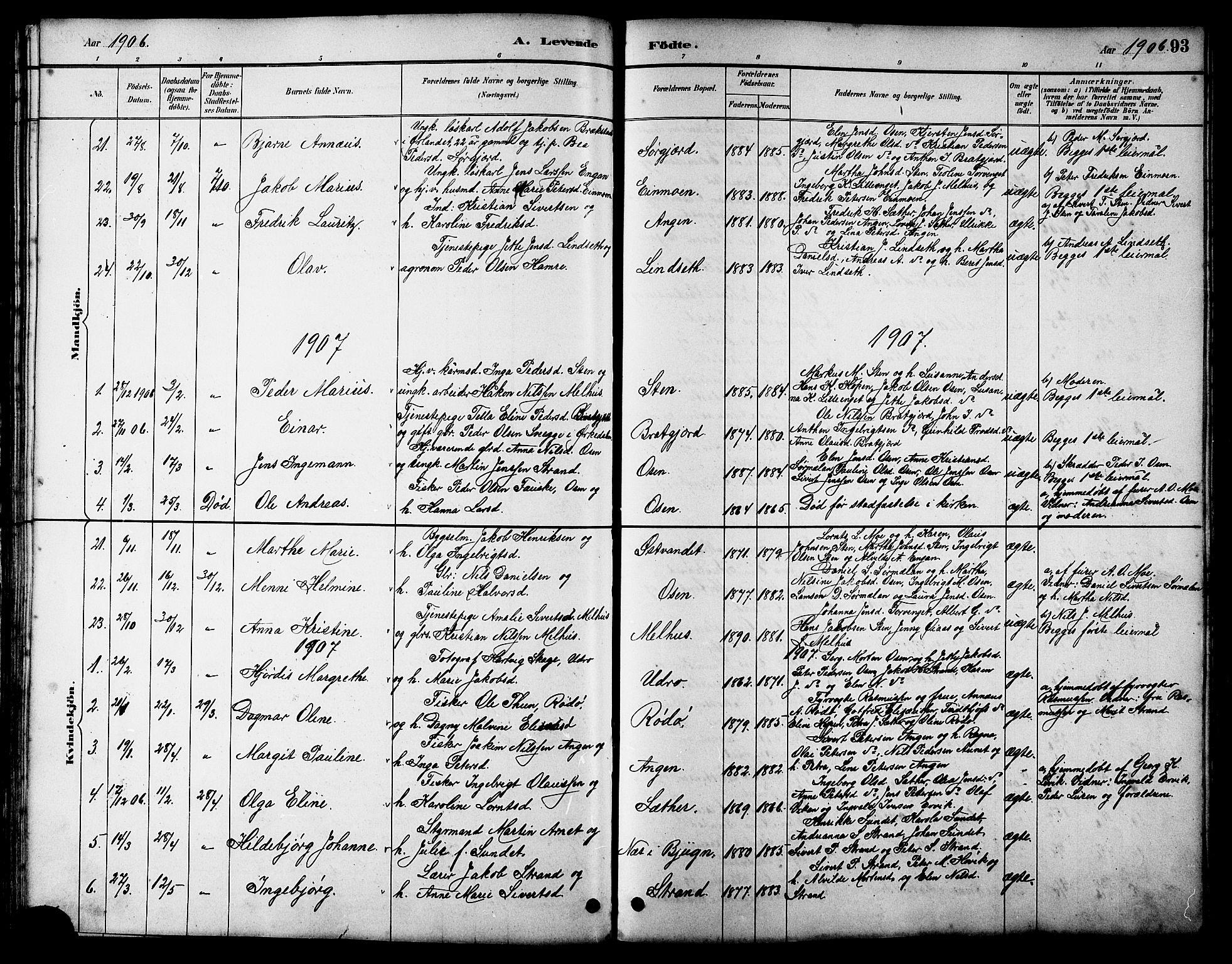 Ministerialprotokoller, klokkerbøker og fødselsregistre - Sør-Trøndelag, SAT/A-1456/658/L0726: Parish register (copy) no. 658C02, 1883-1908, p. 93