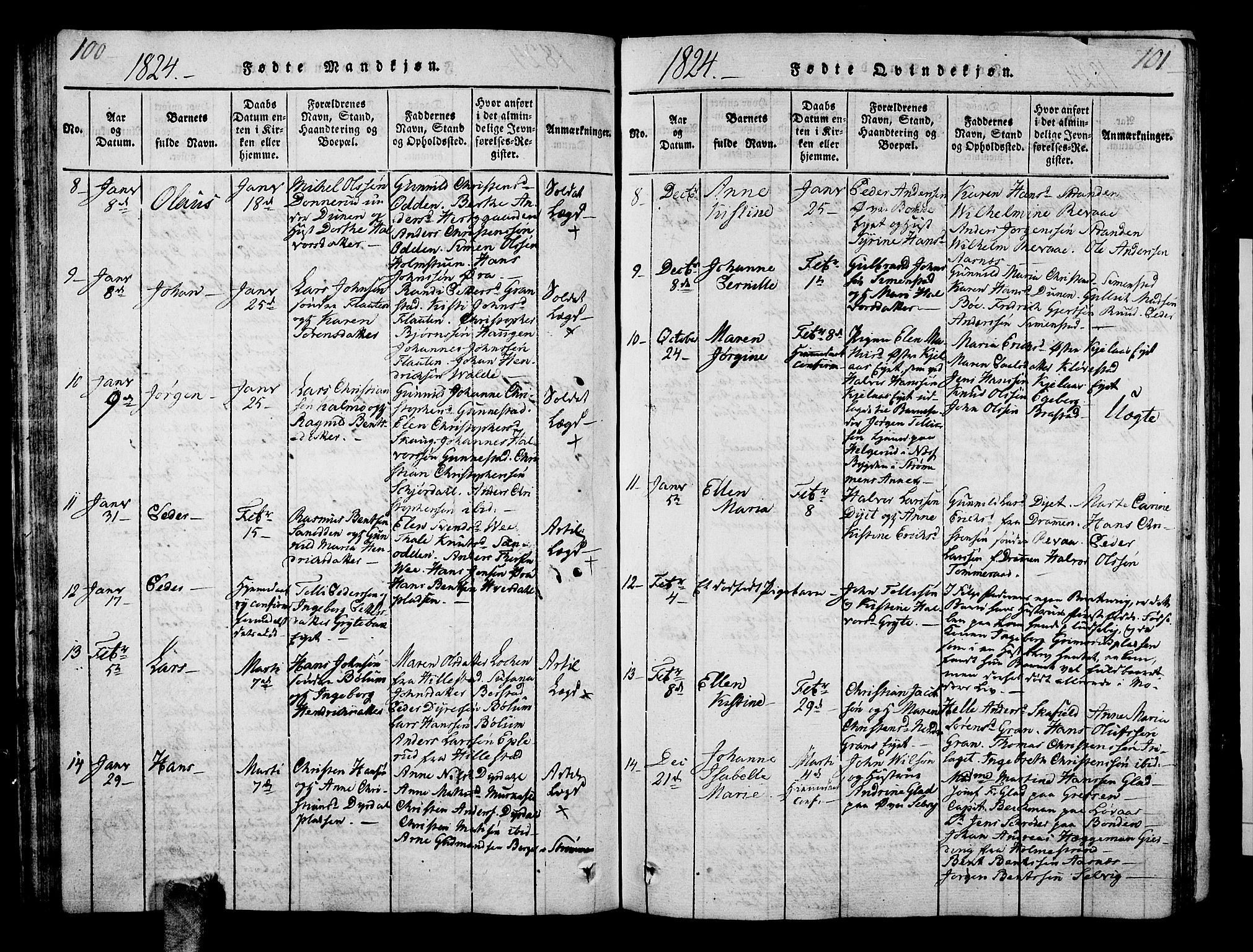 Sande Kirkebøker, SAKO/A-53/G/Ga/L0001: Parish register (copy) no. 1, 1814-1847, p. 100-101