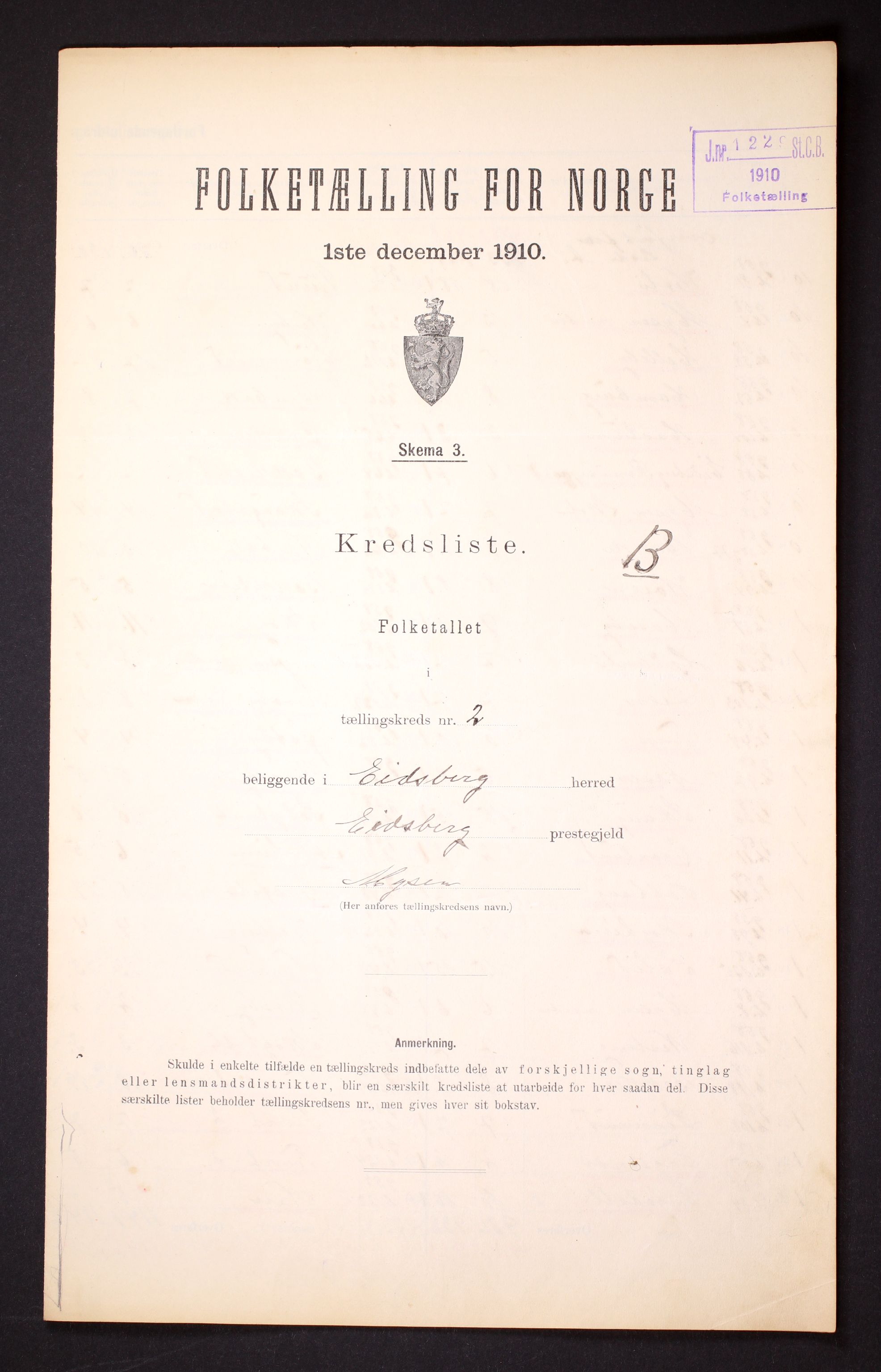 RA, 1910 census for Eidsberg, 1910, p. 11