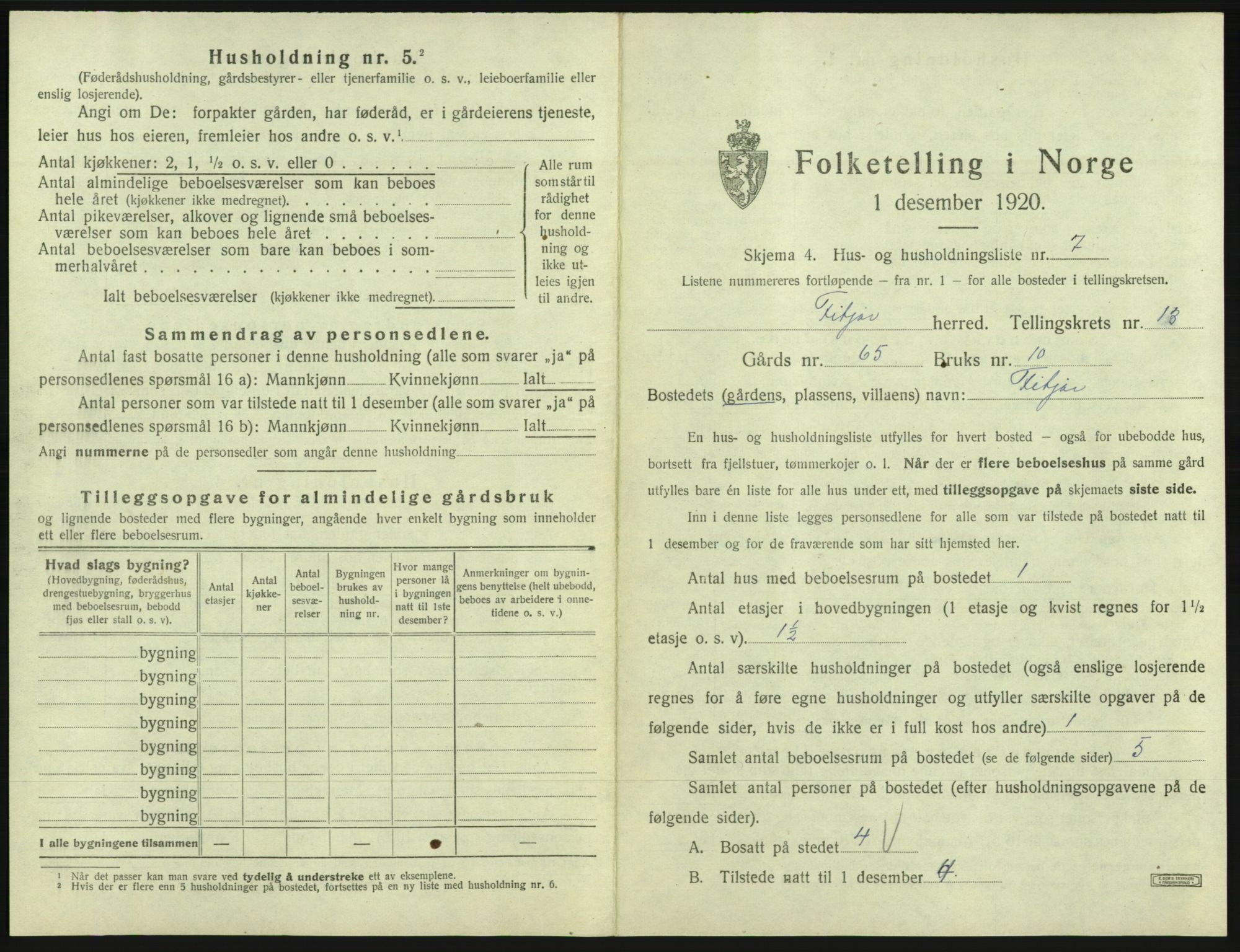 SAB, 1920 census for Fitjar, 1920, p. 738