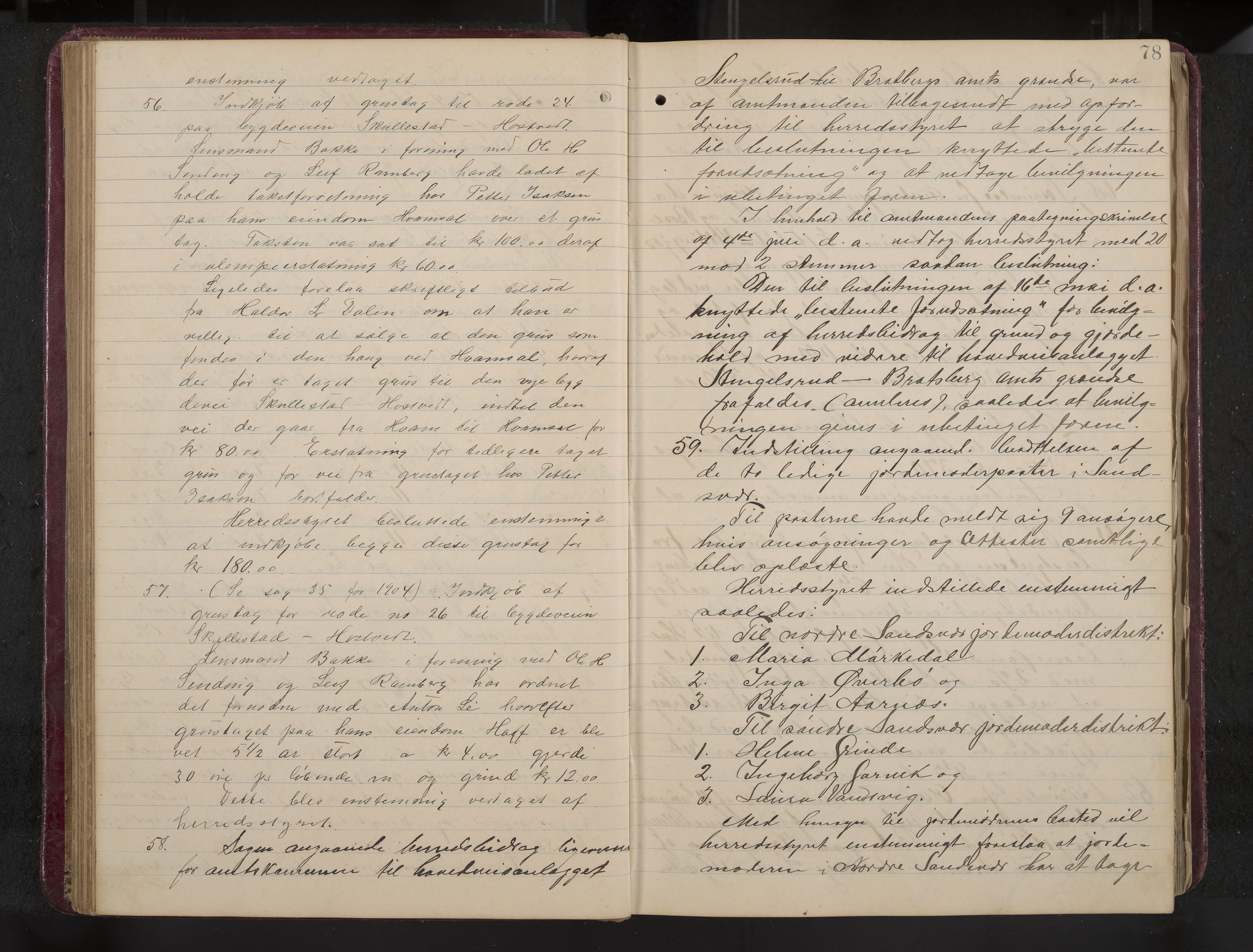Ytre Sandsvær formannskap og sentraladministrasjon, IKAK/0629021/A/Aa/L0001: Møtebok med register, 1902-1919, p. 78