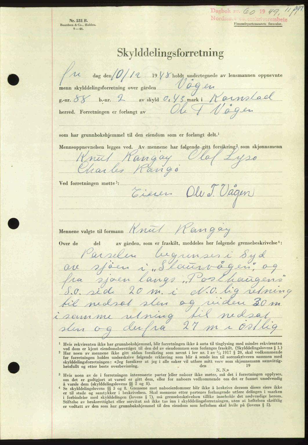 Nordmøre sorenskriveri, AV/SAT-A-4132/1/2/2Ca: Mortgage book no. A110, 1948-1949, Diary no: : 60/1949