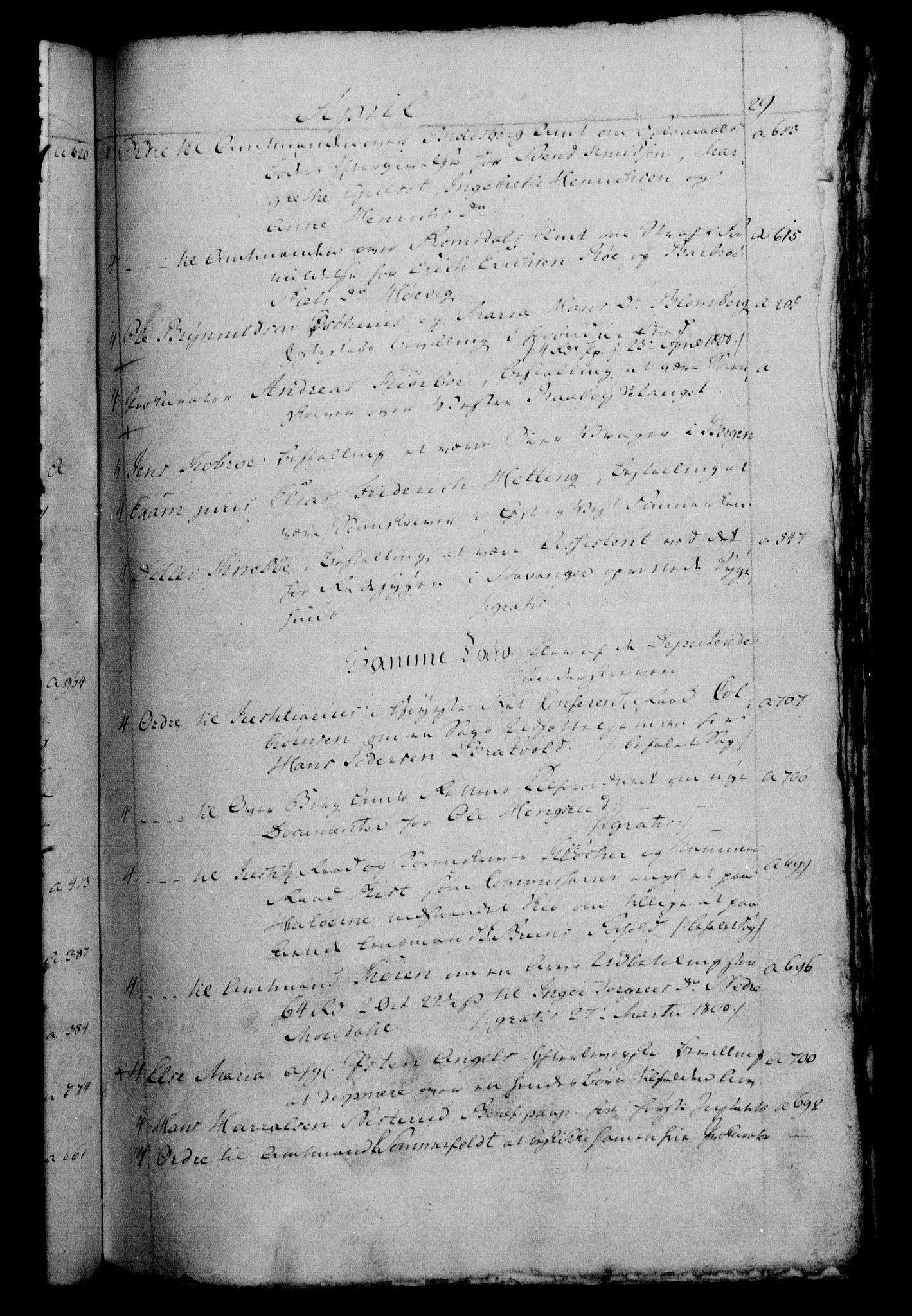 Danske Kanselli 1800-1814, RA/EA-3024/H/Hf/Hfb/Hfbc/L0001: Underskrivelsesbok m. register, 1800, p. 29