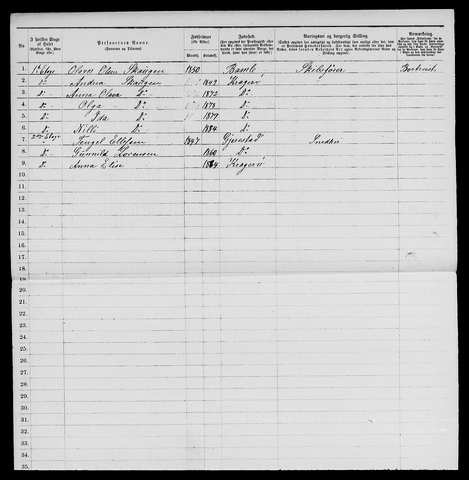 SAKO, 1885 census for 0801 Kragerø, 1885, p. 843