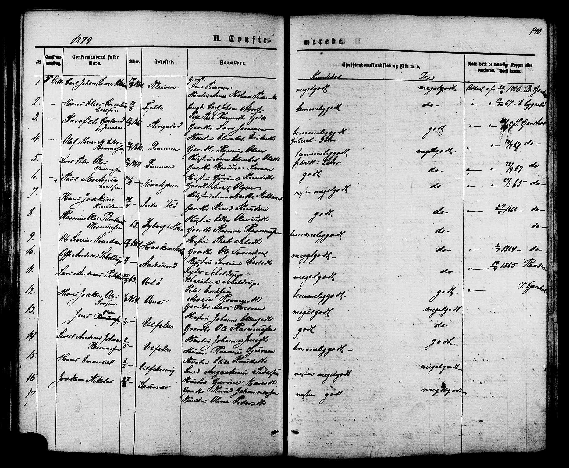 Ministerialprotokoller, klokkerbøker og fødselsregistre - Møre og Romsdal, AV/SAT-A-1454/509/L0105: Parish register (official) no. 509A03, 1848-1882, p. 140