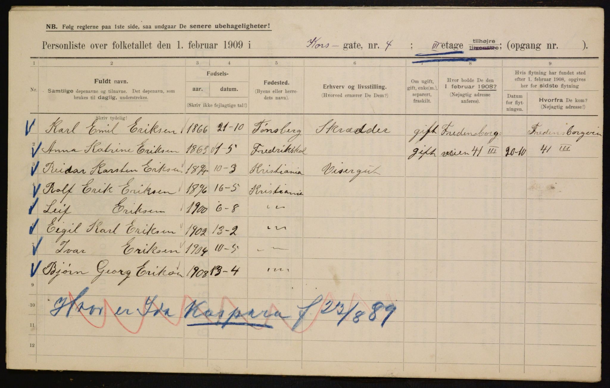 OBA, Municipal Census 1909 for Kristiania, 1909, p. 49022