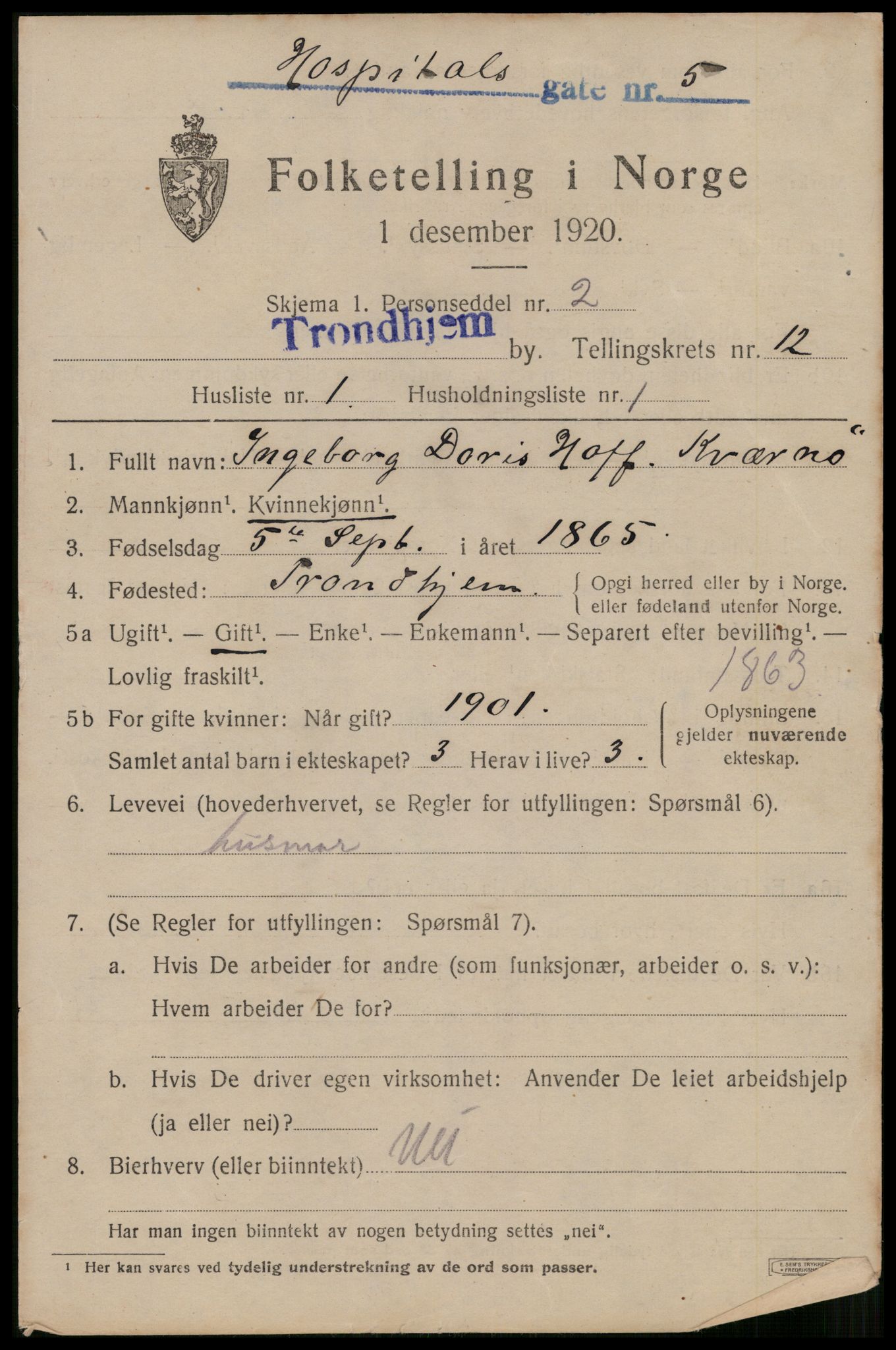 SAT, 1920 census for Trondheim, 1920, p. 47754