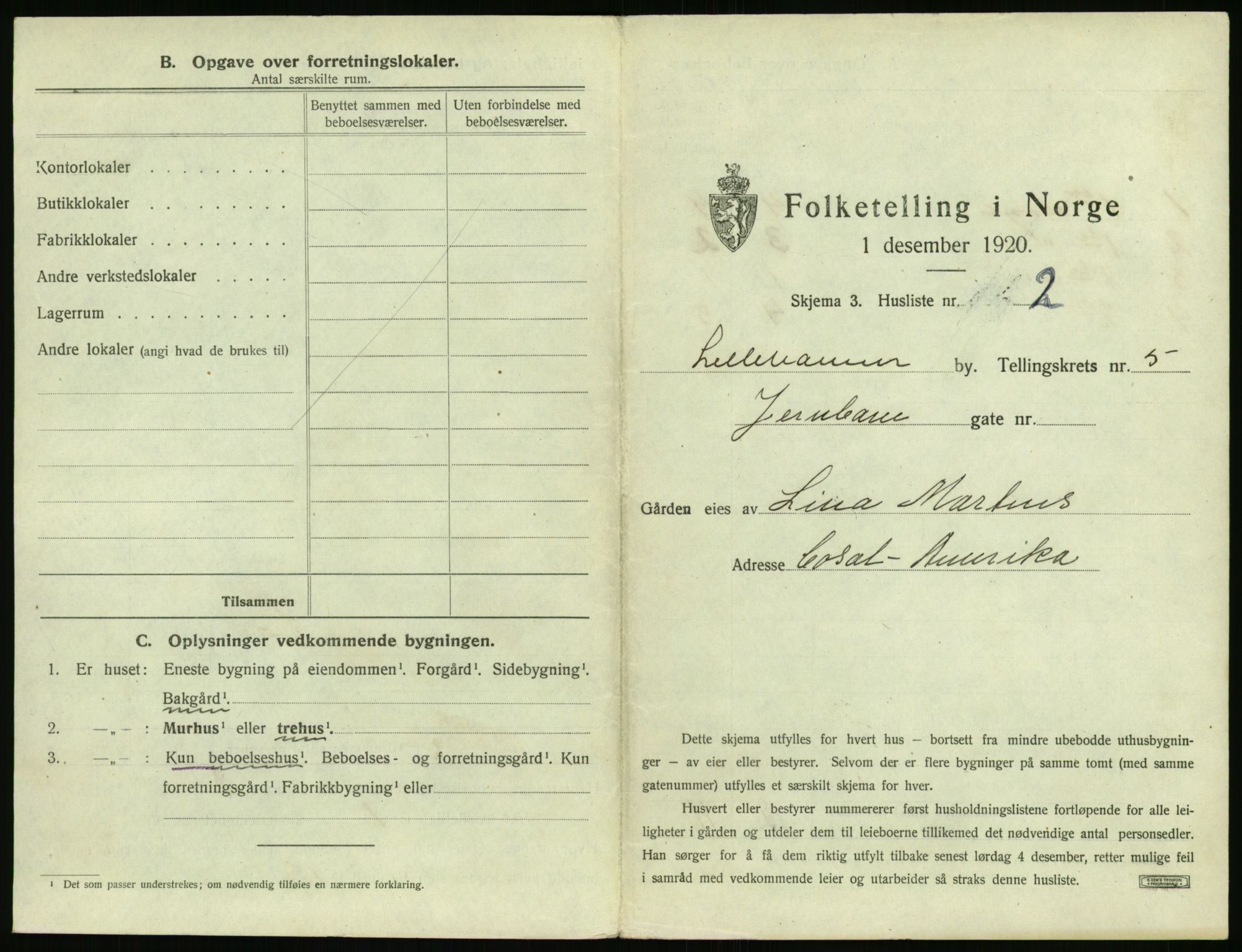 SAH, 1920 census for Lillehammer, 1920, p. 546