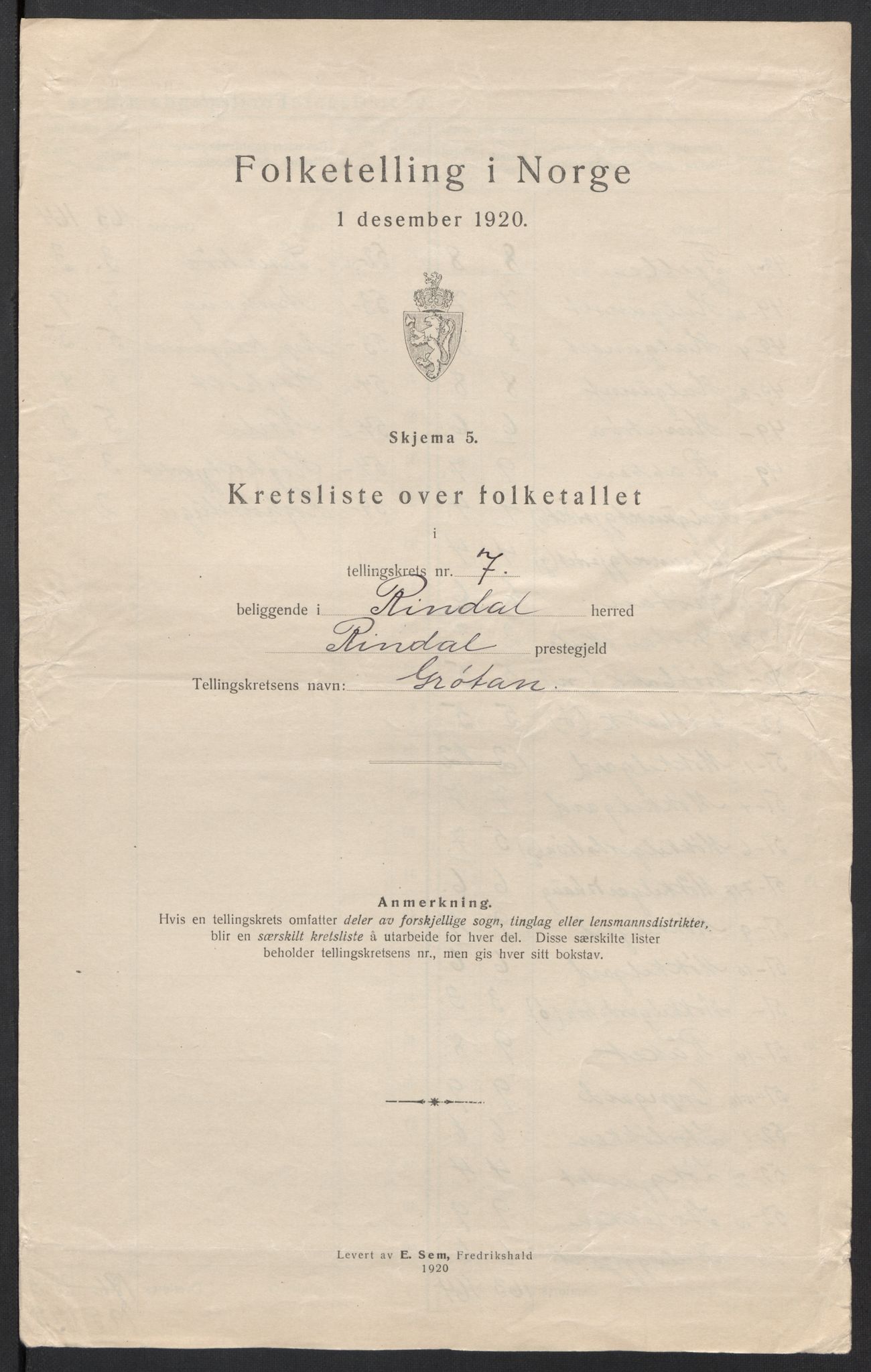 SAT, 1920 census for Rindal, 1920, p. 24