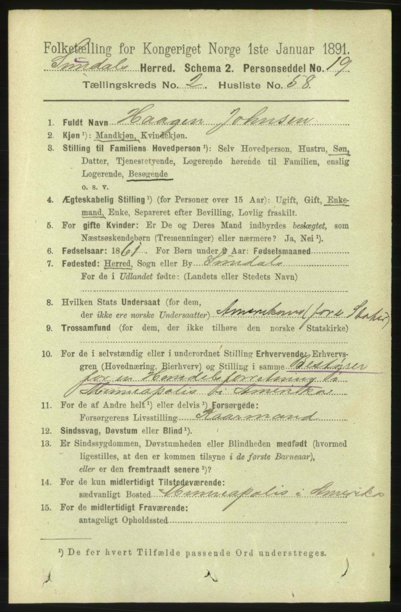 RA, 1891 census for 1563 Sunndal, 1891, p. 605