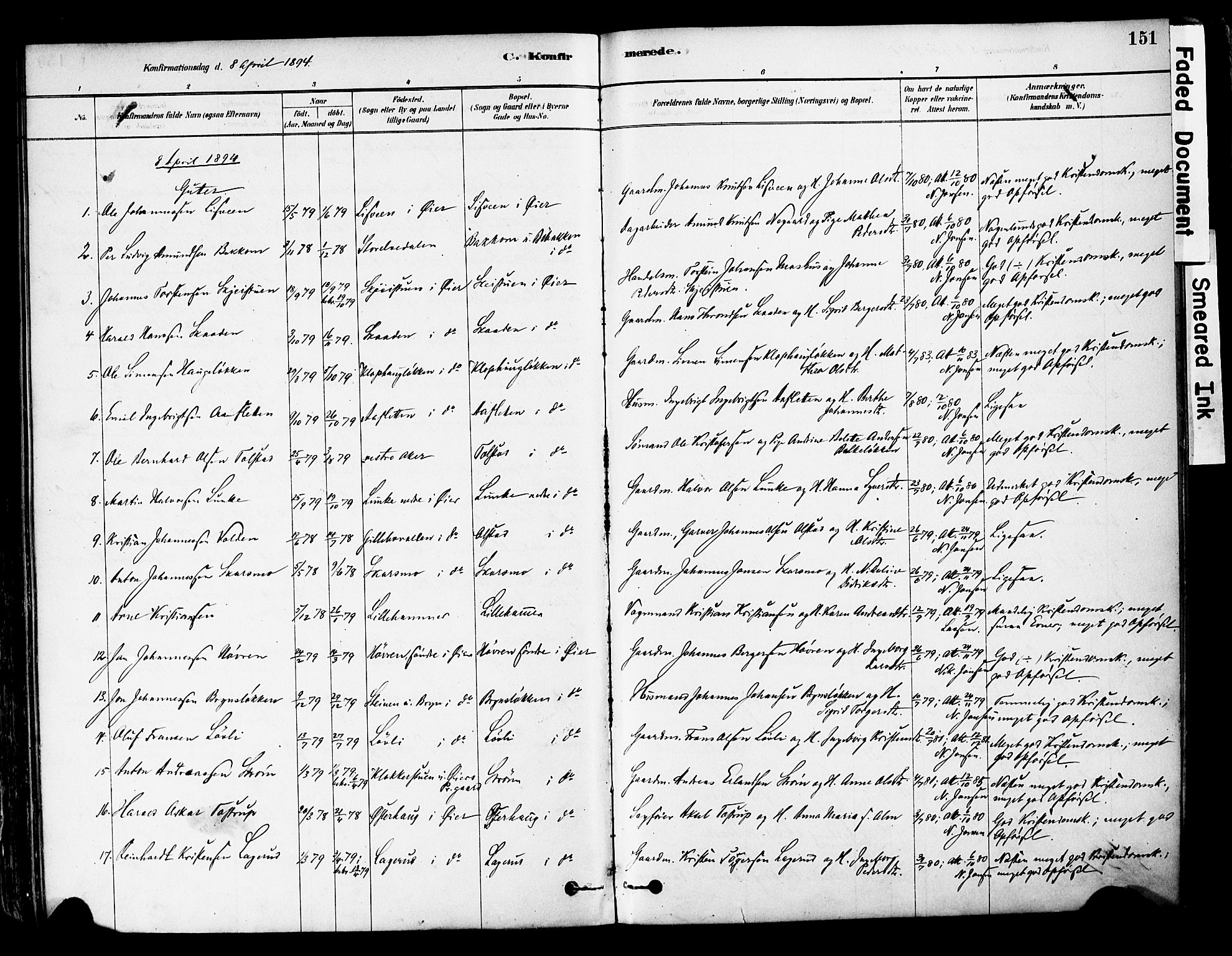 Øyer prestekontor, AV/SAH-PREST-084/H/Ha/Haa/L0008: Parish register (official) no. 8, 1878-1897, p. 151