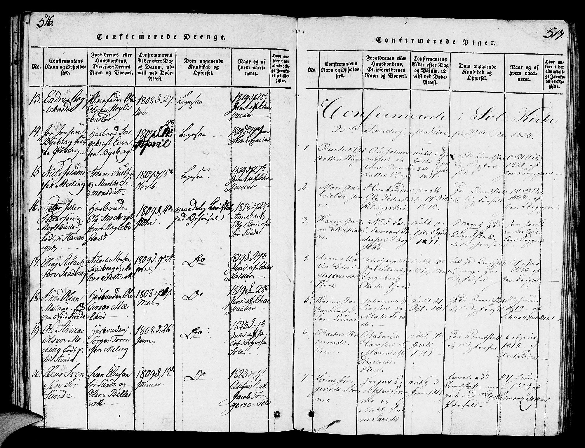 Håland sokneprestkontor, SAST/A-101802/001/30BA/L0004: Parish register (official) no. A 4, 1815-1829, p. 516-517