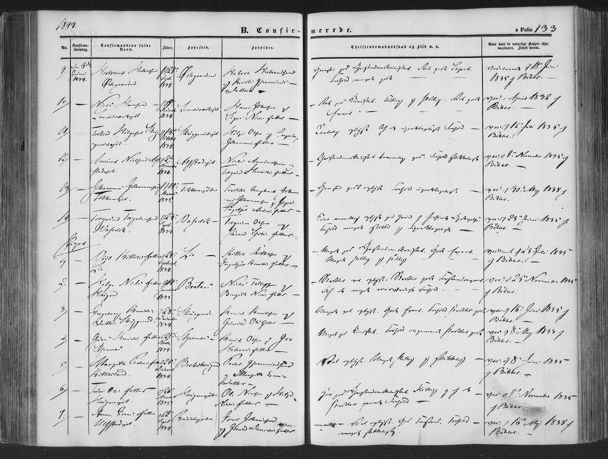 Rollag kirkebøker, AV/SAKO-A-240/F/Fa/L0008: Parish register (official) no. I 8, 1847-1860, p. 133