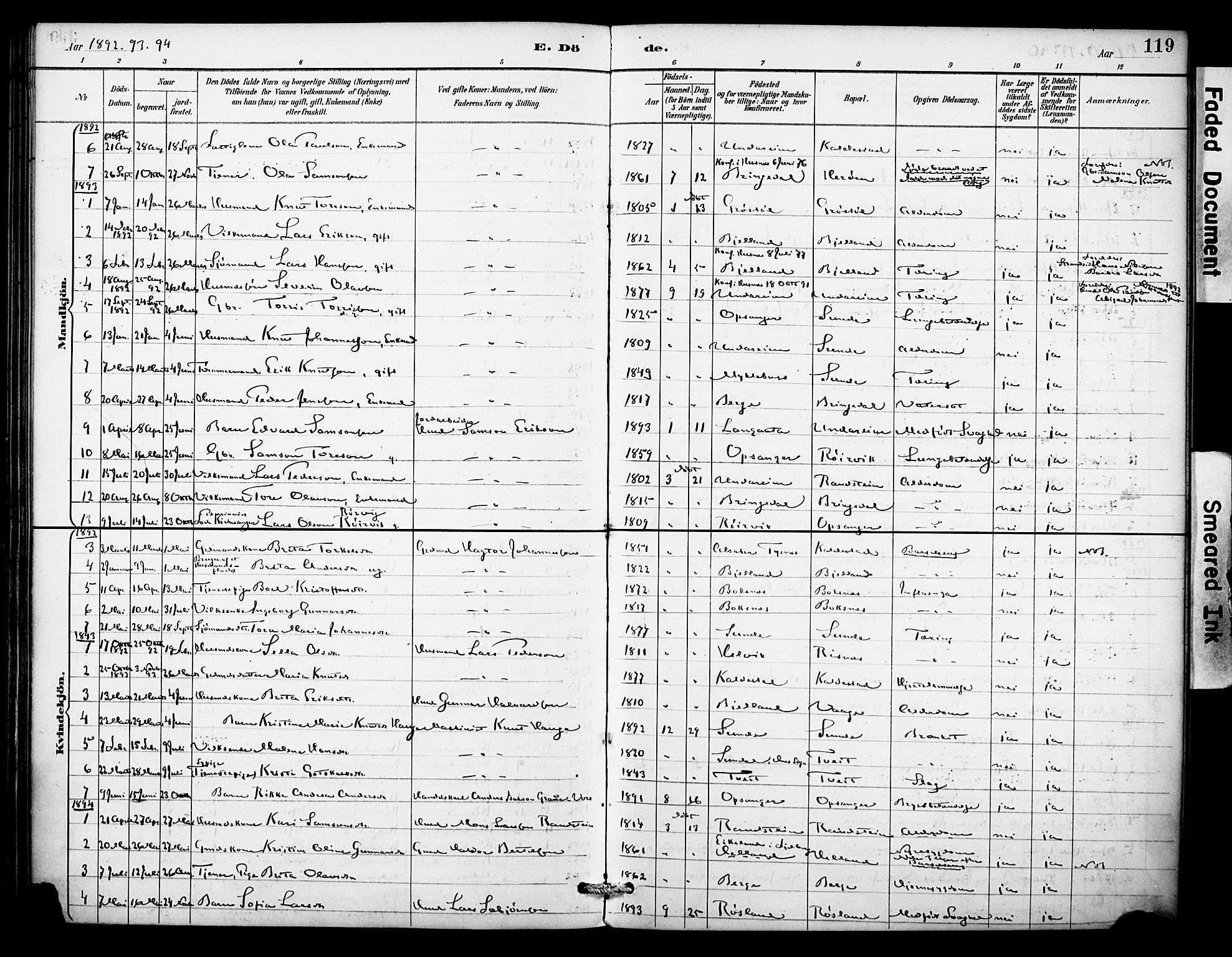 Kvinnherad sokneprestembete, AV/SAB-A-76401/H/Haa: Parish register (official) no. D 1, 1887-1910, p. 119