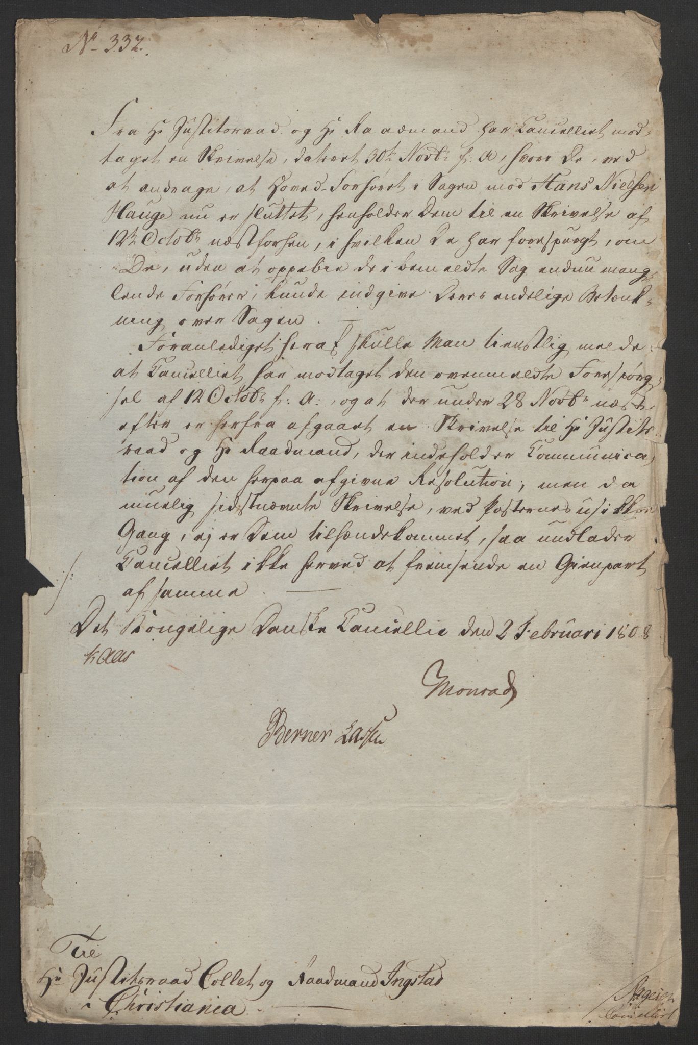 Justisdepartementet, Kommisjon i saken mot Hans Nielsen Hauge 1804, AV/RA-S-1151/D/L0005: Hans Nielsen Hauges sak, 1813, p. 338