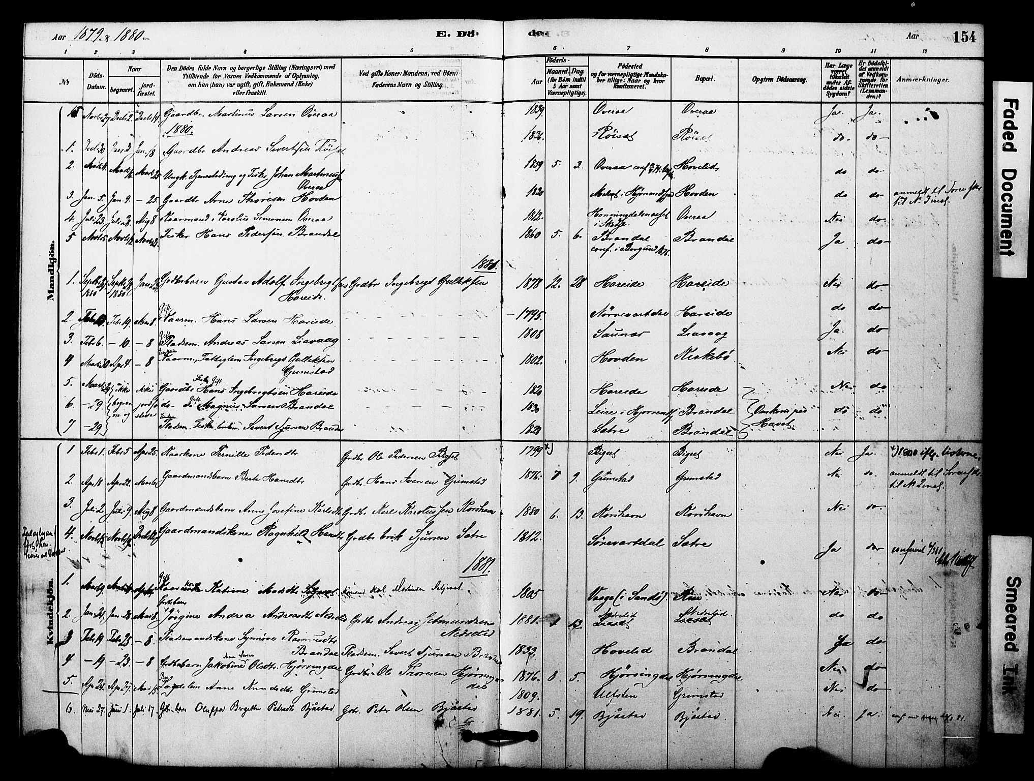 Ministerialprotokoller, klokkerbøker og fødselsregistre - Møre og Romsdal, SAT/A-1454/510/L0122: Parish register (official) no. 510A02, 1878-1897, p. 154