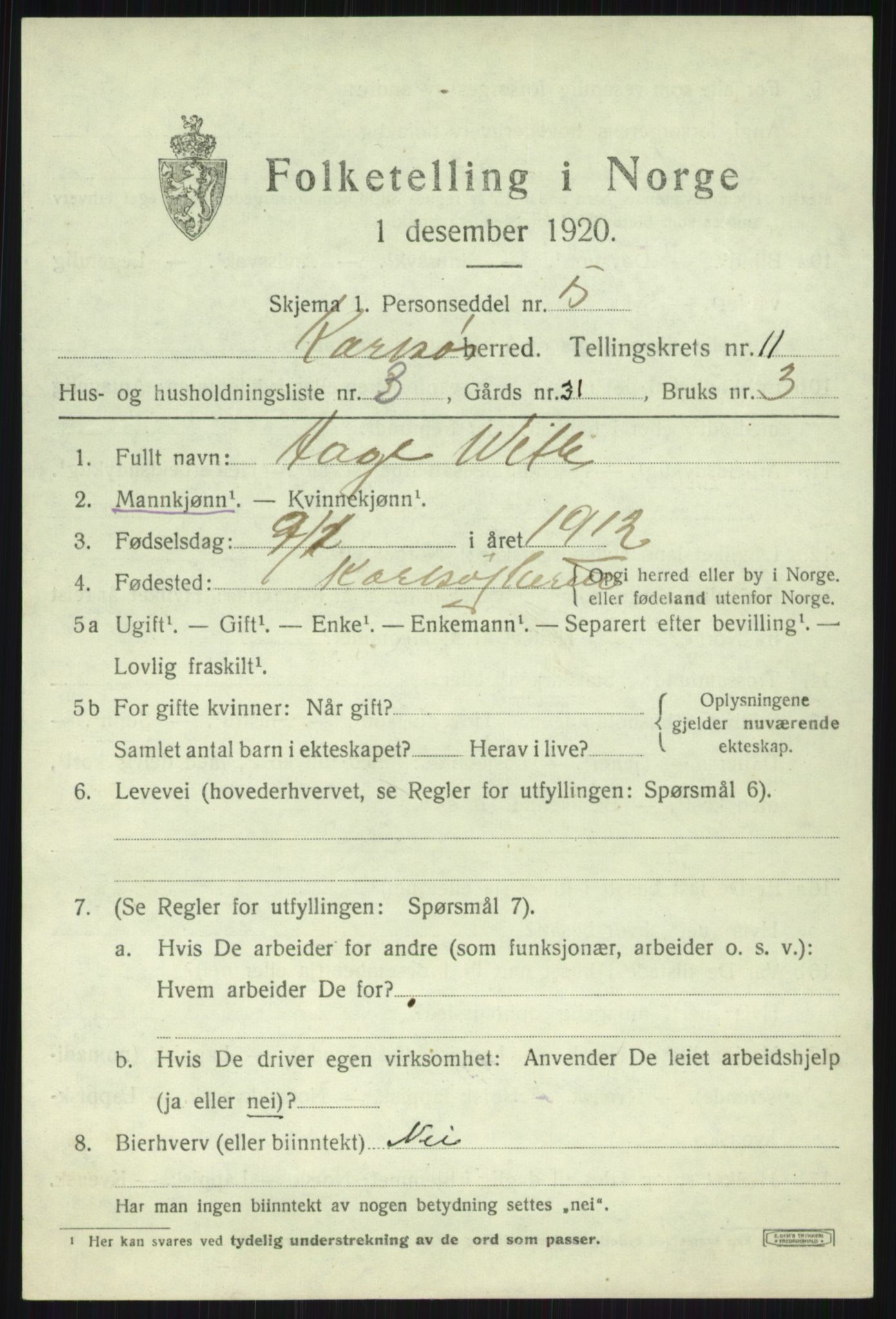 SATØ, 1920 census for Karlsøy, 1920, p. 4014