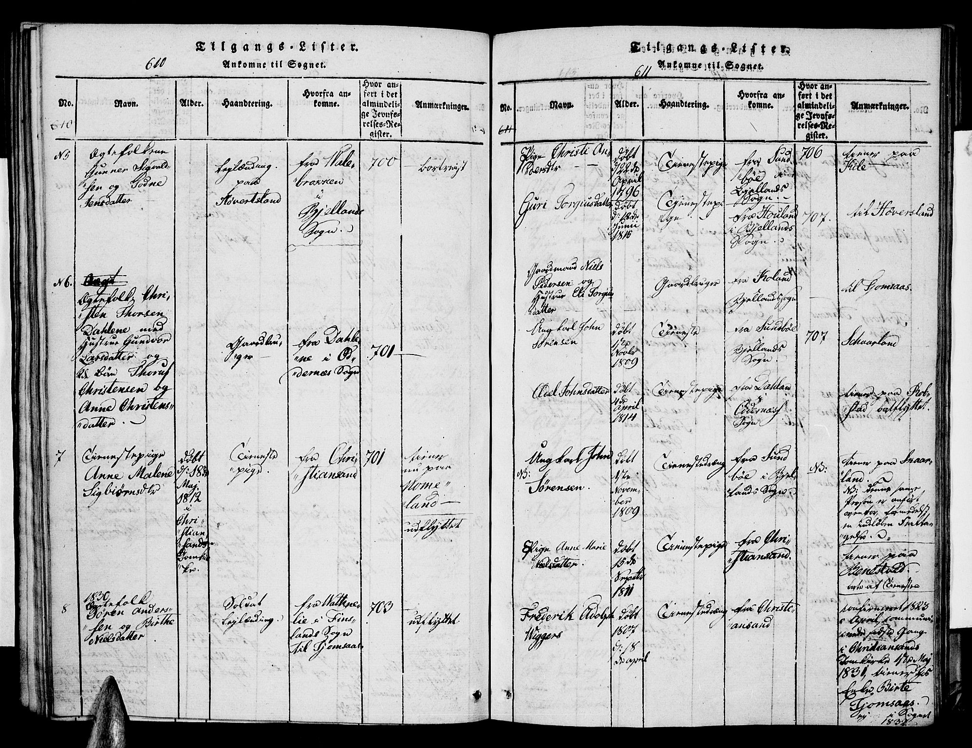 Vennesla sokneprestkontor, SAK/1111-0045/Fa/Faa/L0003: Parish register (official) no. A 3, 1820-1834, p. 610-611