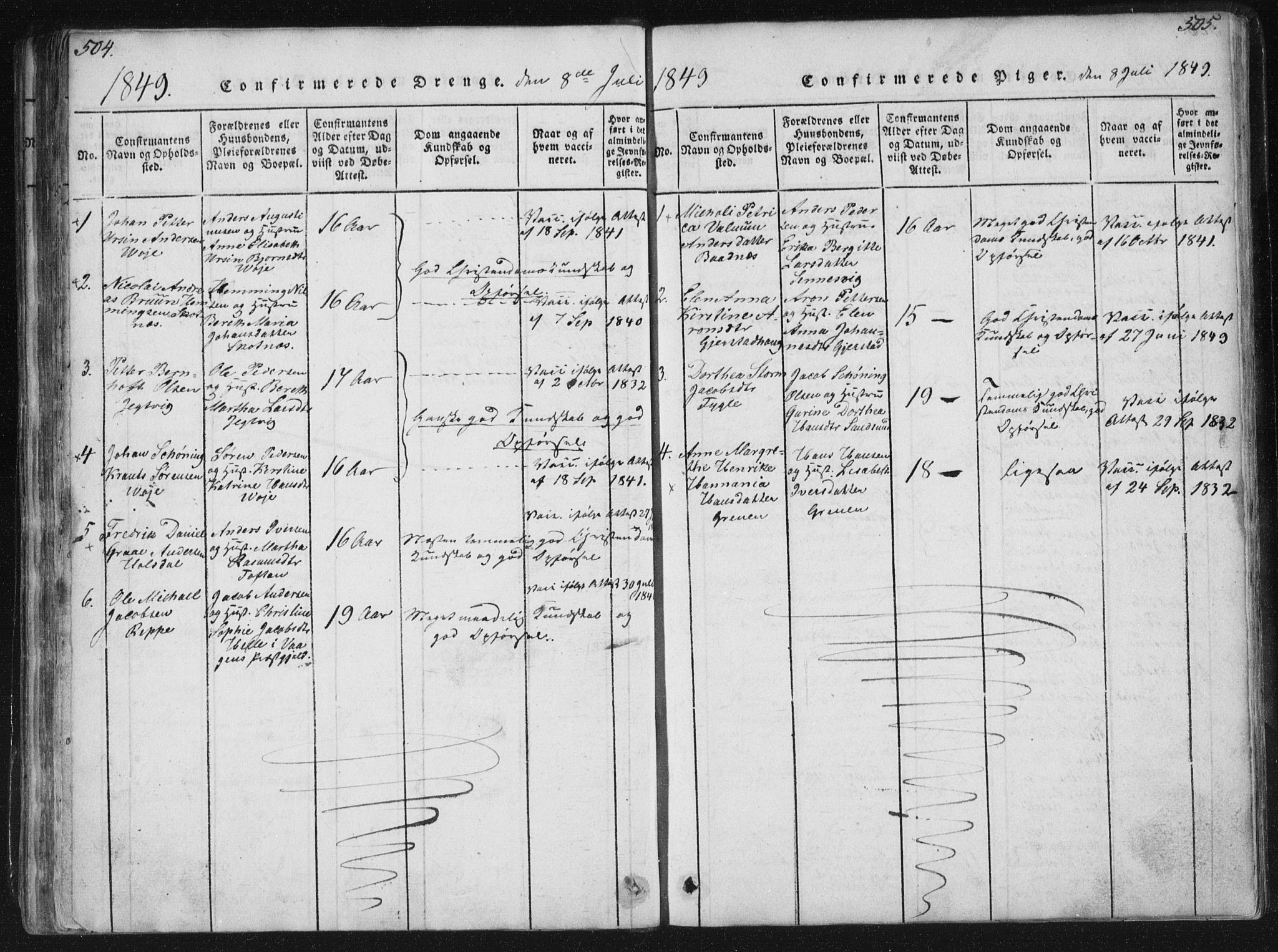 Ministerialprotokoller, klokkerbøker og fødselsregistre - Nordland, SAT/A-1459/881/L1164: Parish register (copy) no. 881C01, 1818-1853, p. 504-505
