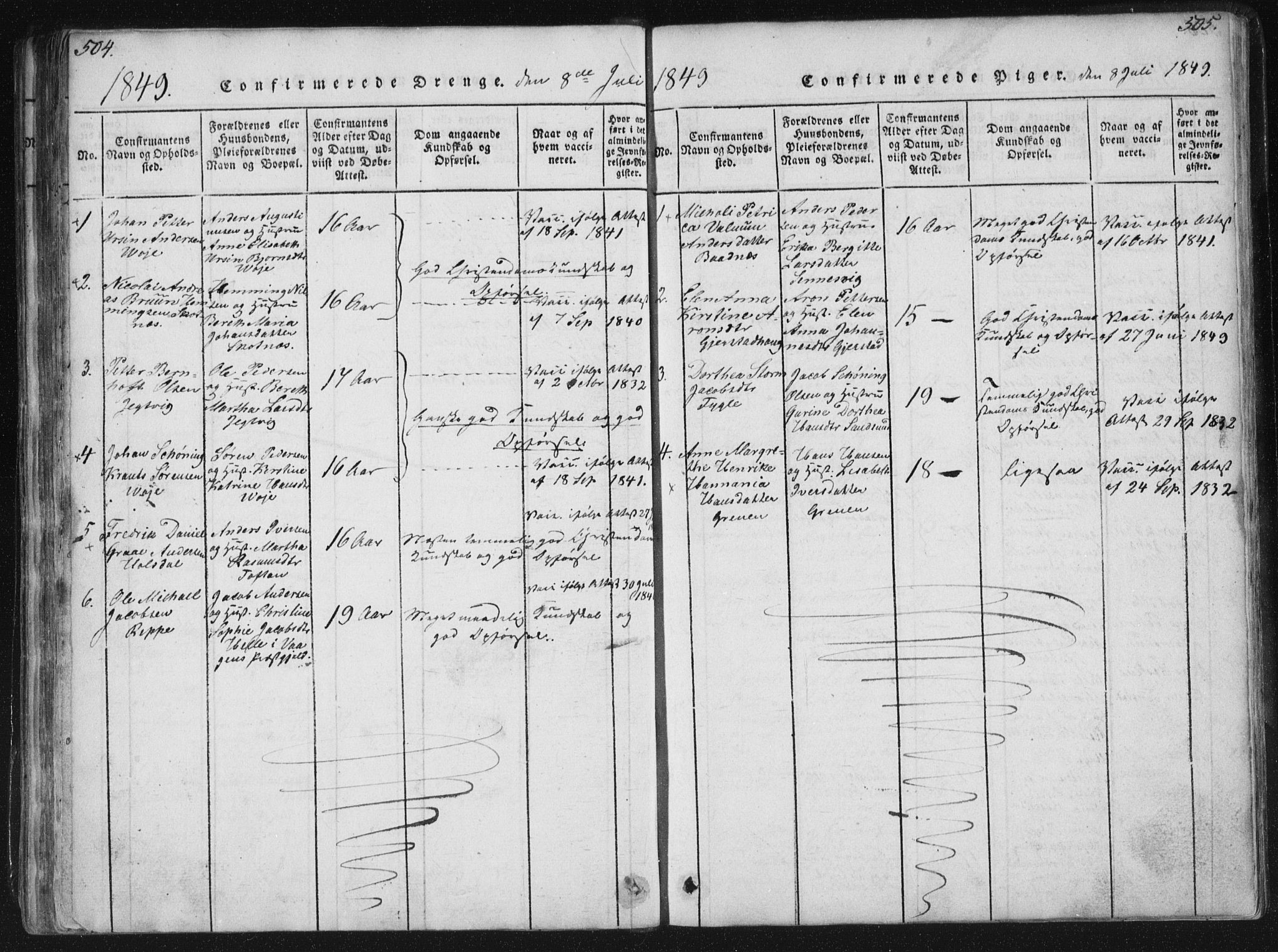 Ministerialprotokoller, klokkerbøker og fødselsregistre - Nordland, AV/SAT-A-1459/881/L1164: Parish register (copy) no. 881C01, 1818-1853, p. 504-505